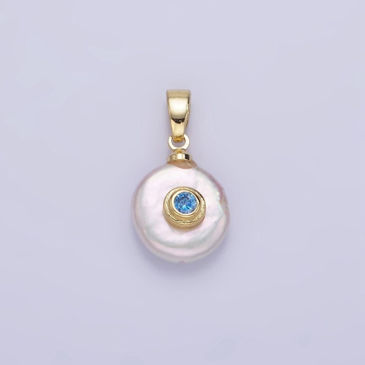 Freshwater pearl pendant cz freeform pearl round oval cz charms for bracelets necklace jewelry with clear, blue cz stone for wedding jewelry