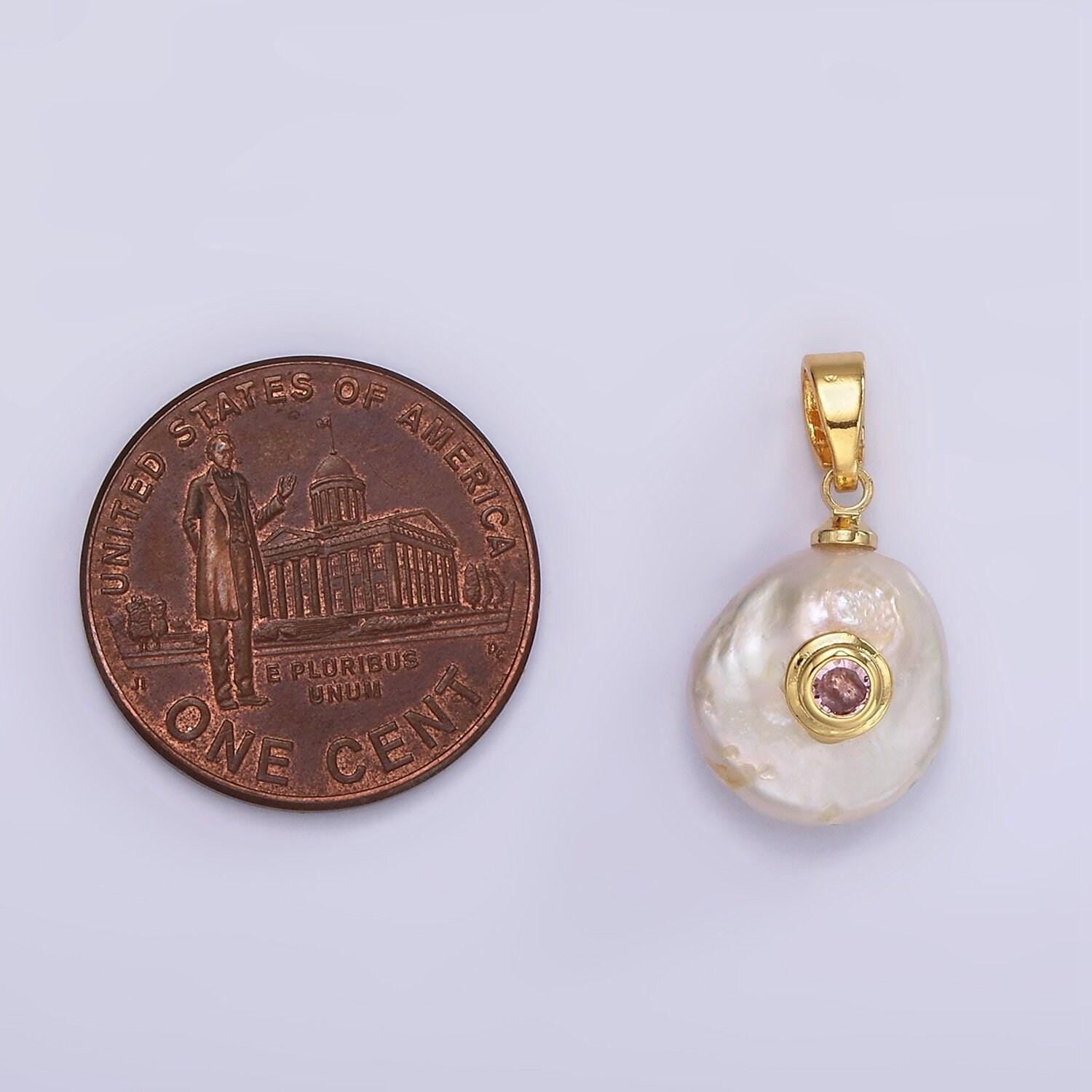 Freshwater pearl pendant cz freeform pearl round oval cz charms for bracelets necklace jewelry with clear, blue cz stone for wedding jewelry