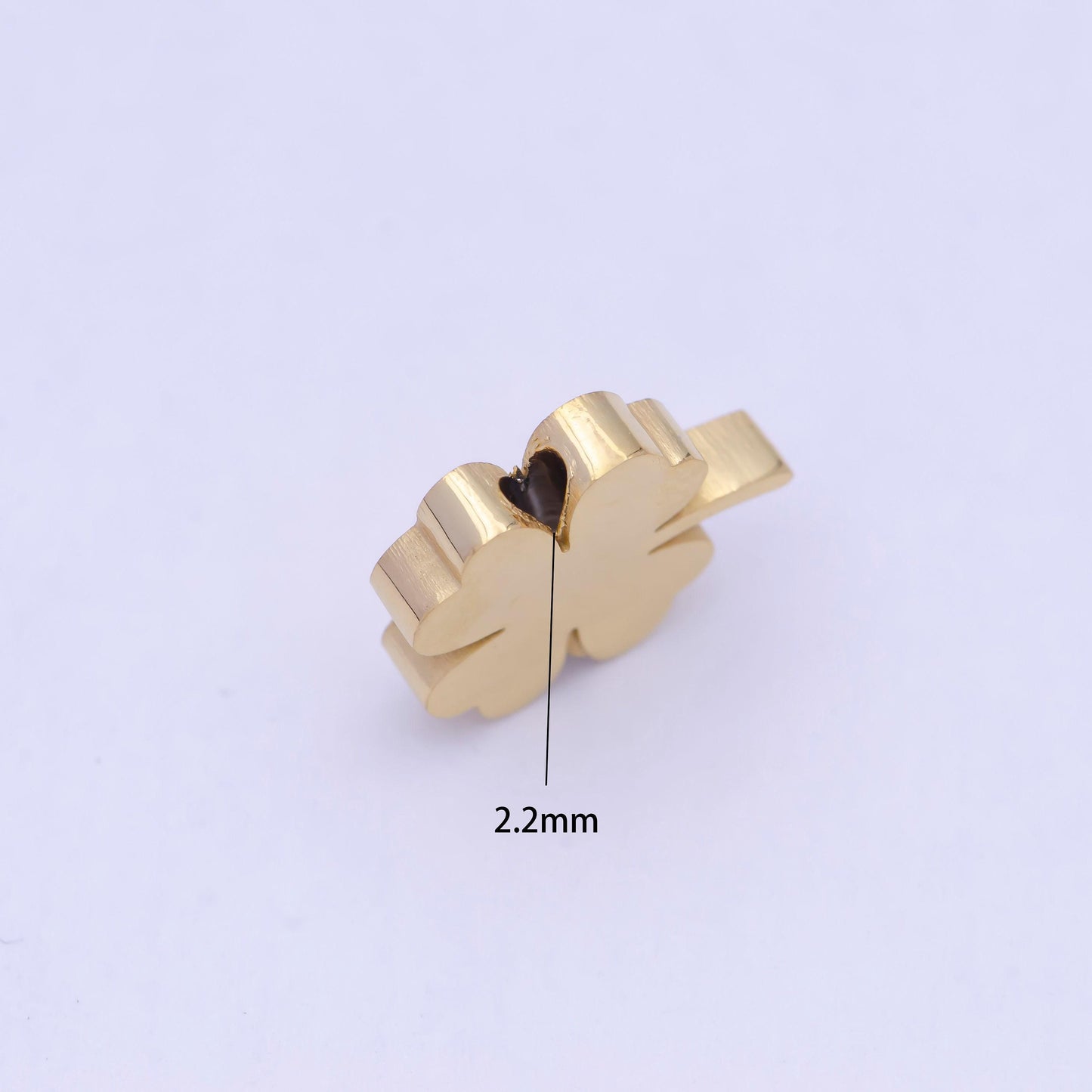 Gold, silver stainless steel dainty four-leaf clover lucky charm hole spacer bead, for diy european charms beaded bracelet | w-843, w-844
