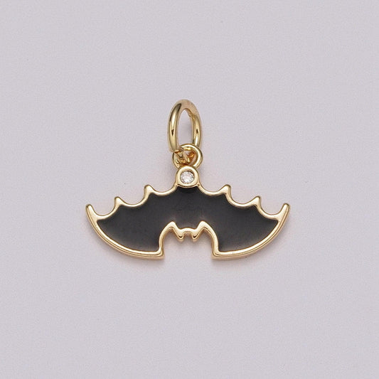 Dainty gold black bat charm enamel broom for halloween bat pendant halloween jewelry inspired for necklace bracelet earring supply