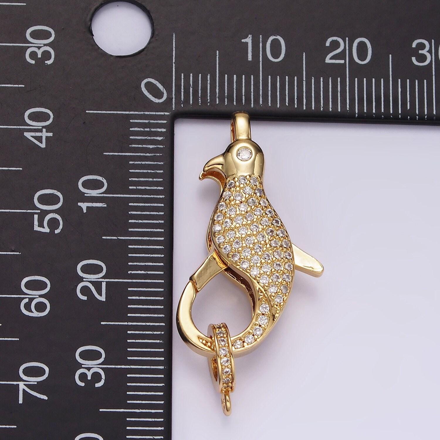 14k gold filled 30mm bird animal cz micro paved lobster claw clasps closure findings in gold & silver | z603 z604