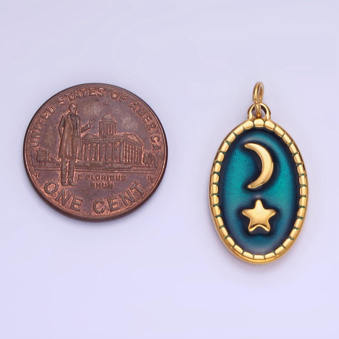 Stainless steel gold celestial pendant, star moon medallion, crescent moon pendant oval charm for necklace bracelet jewelry making supply