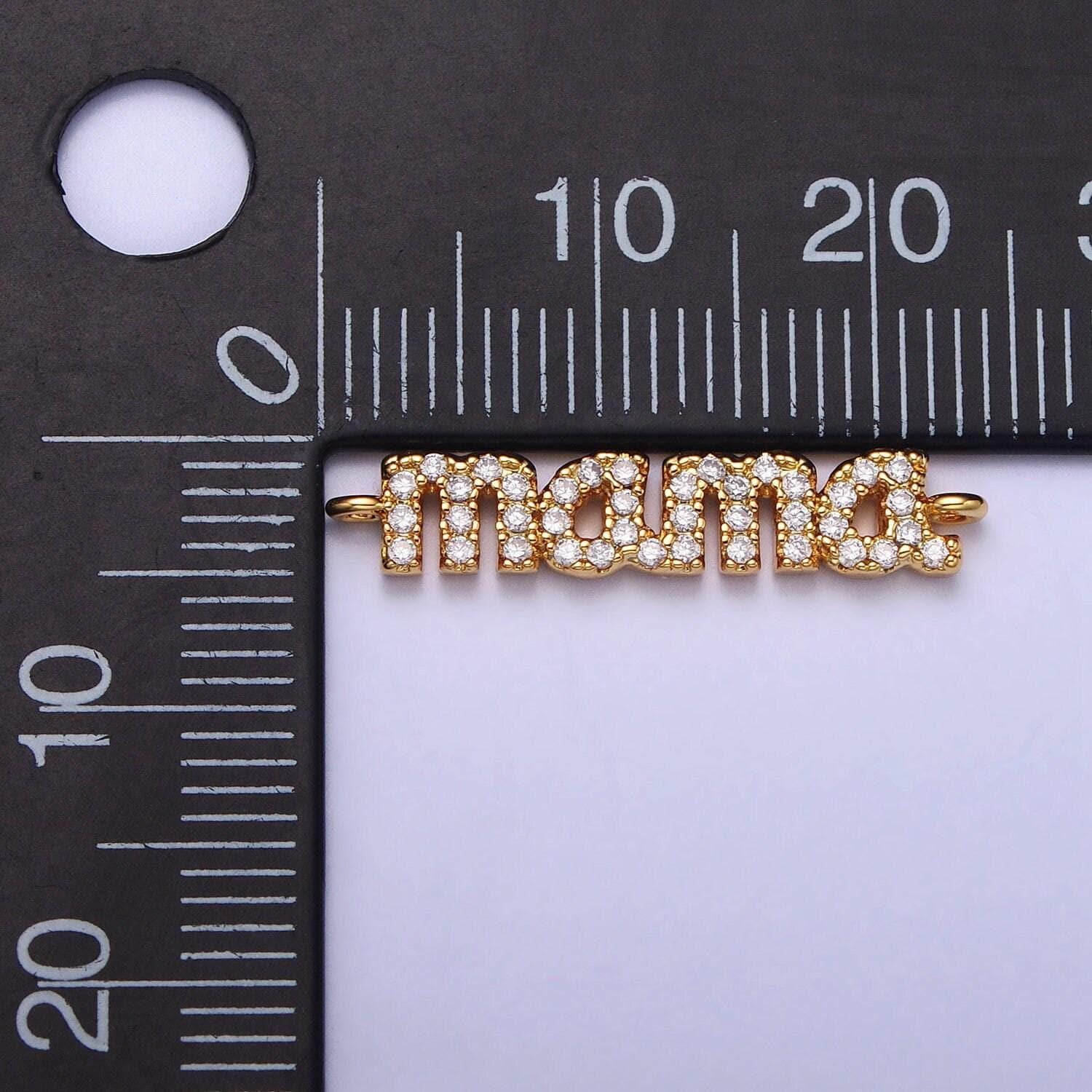 Mini cubic mama charm connector gold plated mama script link connector for bracelet necklace, mother's day mom's birthday gift idea y-856