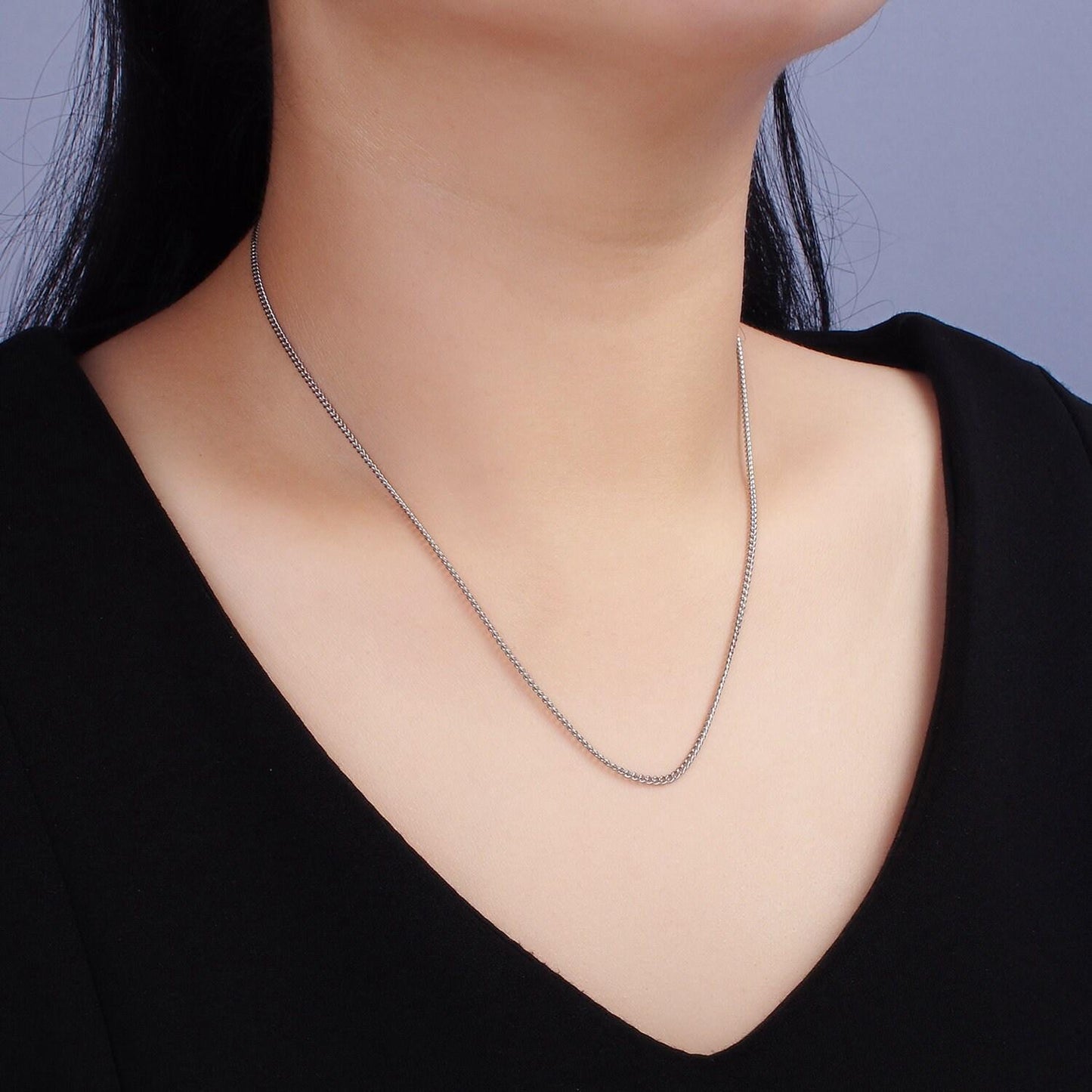 Stainless steel 1.5mm curb chain 18 inch layering necklace | wa-2274