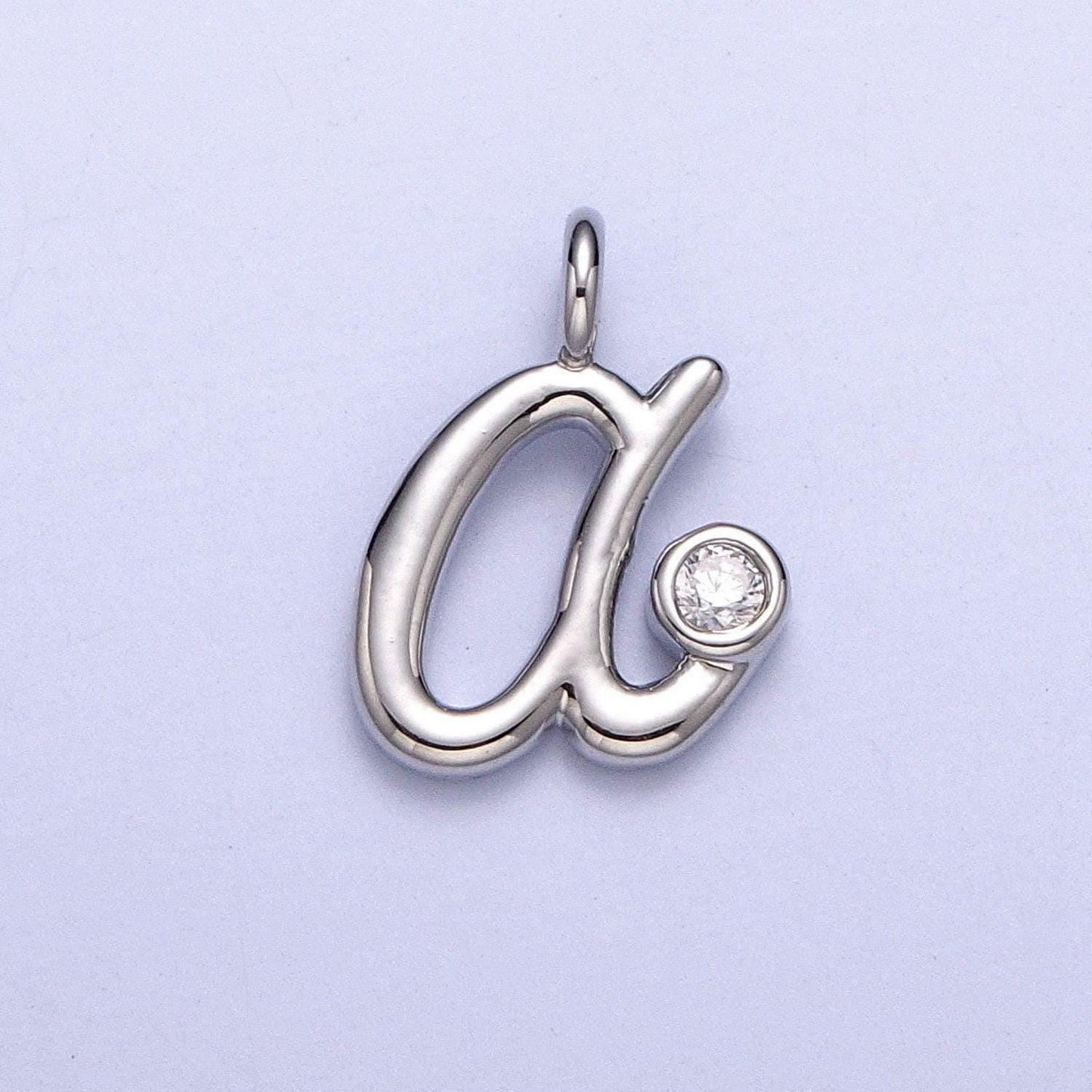 Dainty silver lower case initial letter alphabet charm pendant small cursive charm font simple minimalist personalized jewelry