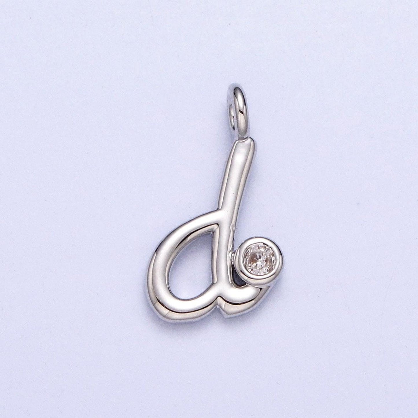 Dainty silver lower case initial letter alphabet charm pendant small cursive charm font simple minimalist personalized jewelry