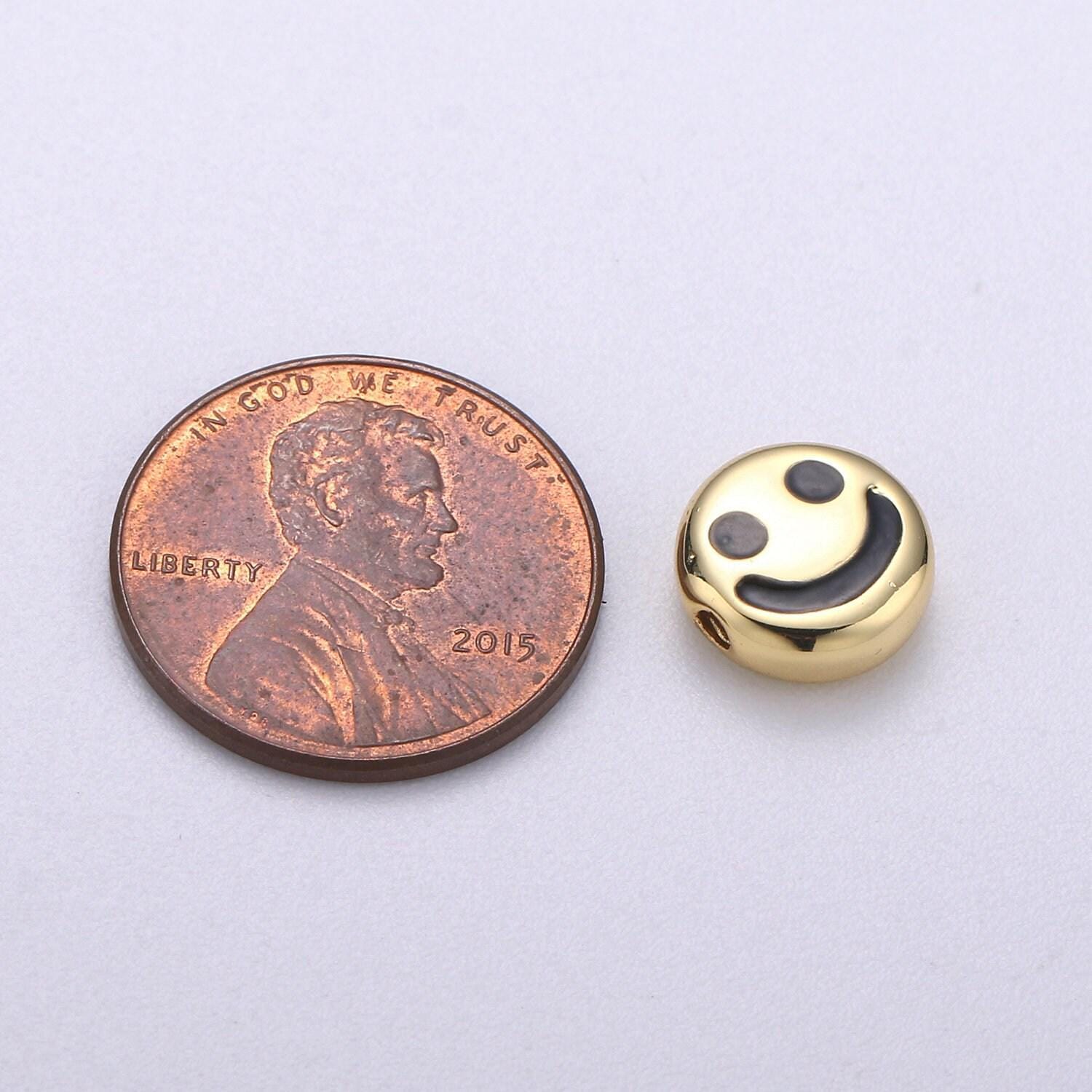 1pc 10mm gold beads, smile beads, happy face beads, emoji charm for bracelet necklace supply, bdgf-382