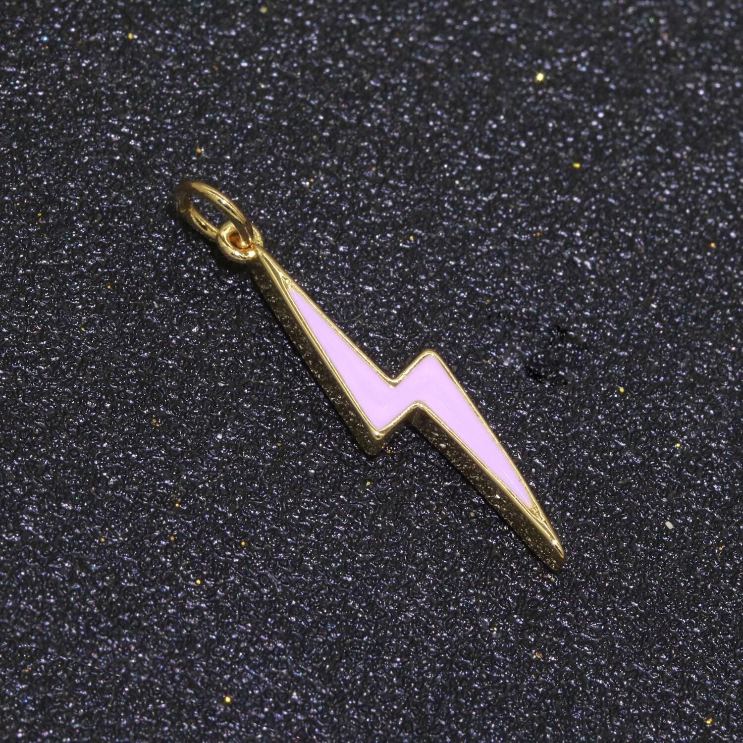 Enamel lighting gold charm colorful bolt pendant, statement jewelry rock n roll wizard thunder pendant for necklace earring bracelet, m305