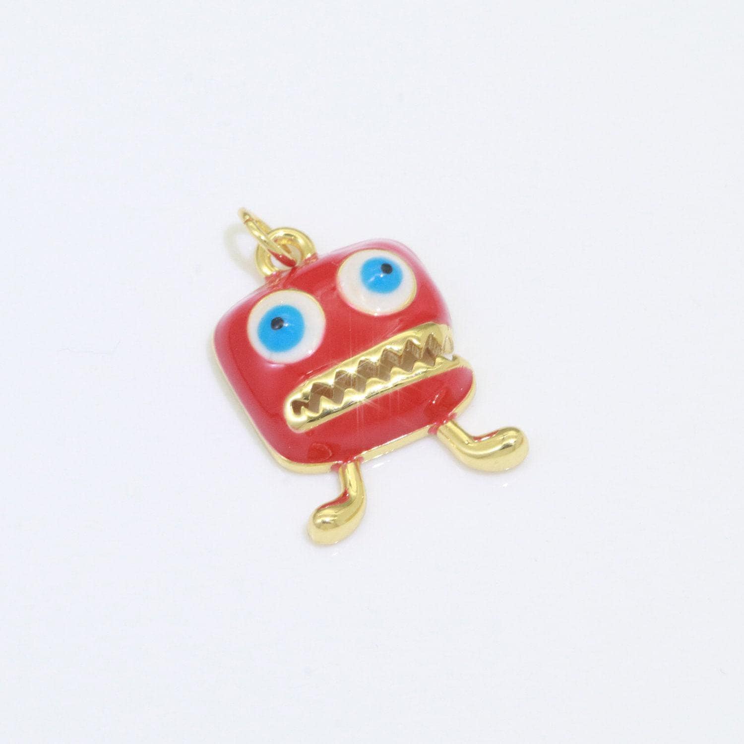 Cute dainty monster charm, enamel robot pendant halloween kids monster charm for necklace earring bracelet component blue red monster
