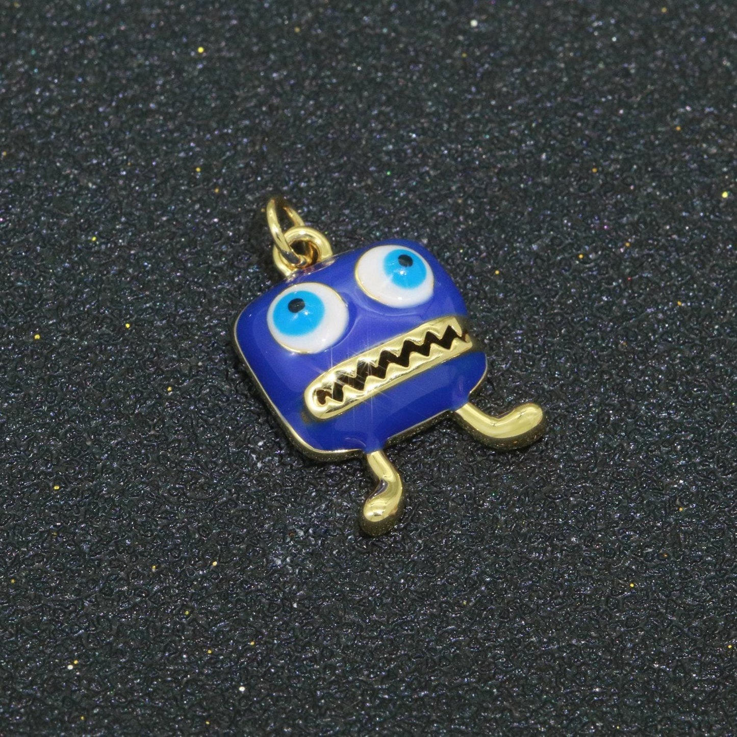 Cute dainty monster charm, enamel robot pendant halloween kids monster charm for necklace earring bracelet component blue red monster