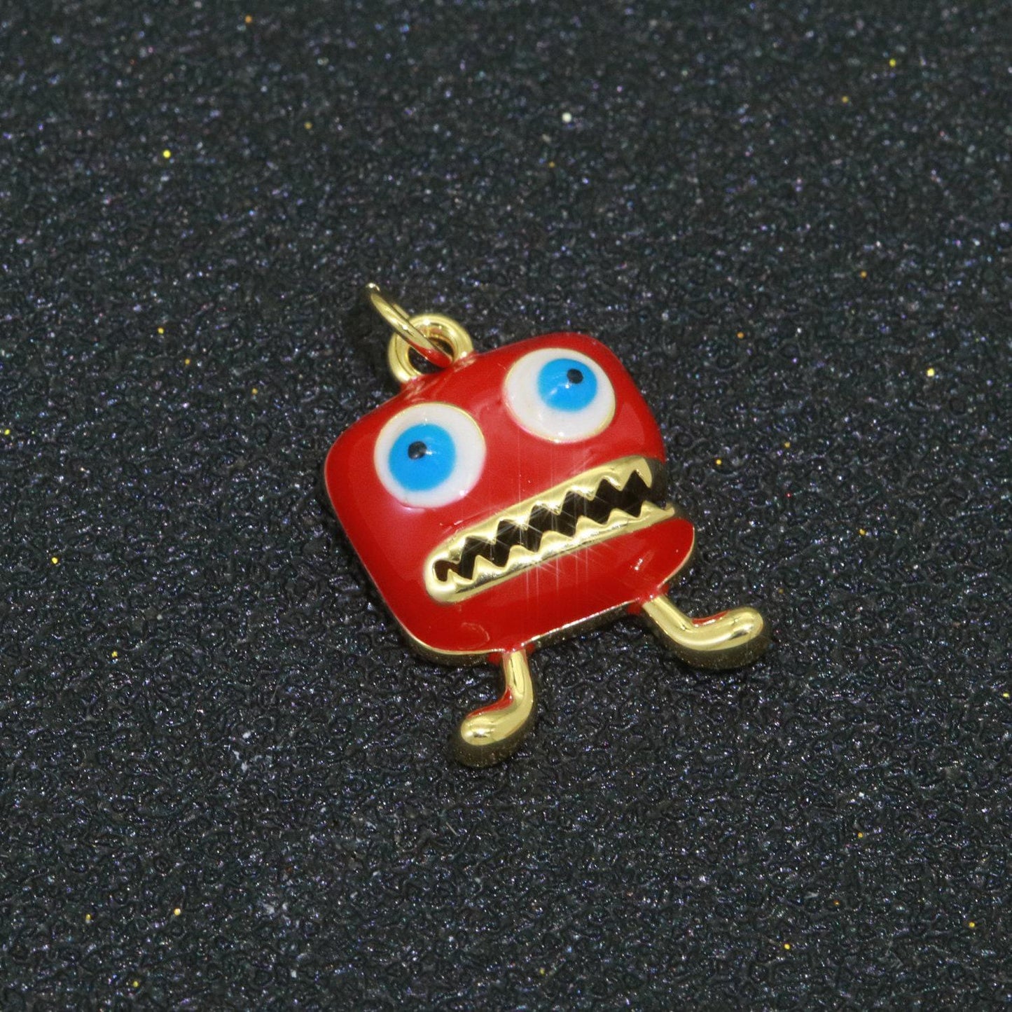 Cute dainty monster charm, enamel robot pendant halloween kids monster charm for necklace earring bracelet component blue red monster