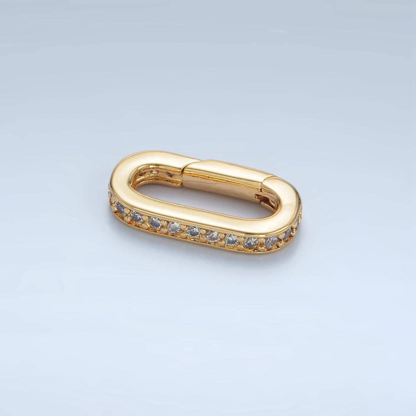 Dainty 24k gold fill spring gate oval ring clasp push gate ring cz oval ring, gold filled charm holder link connector z940