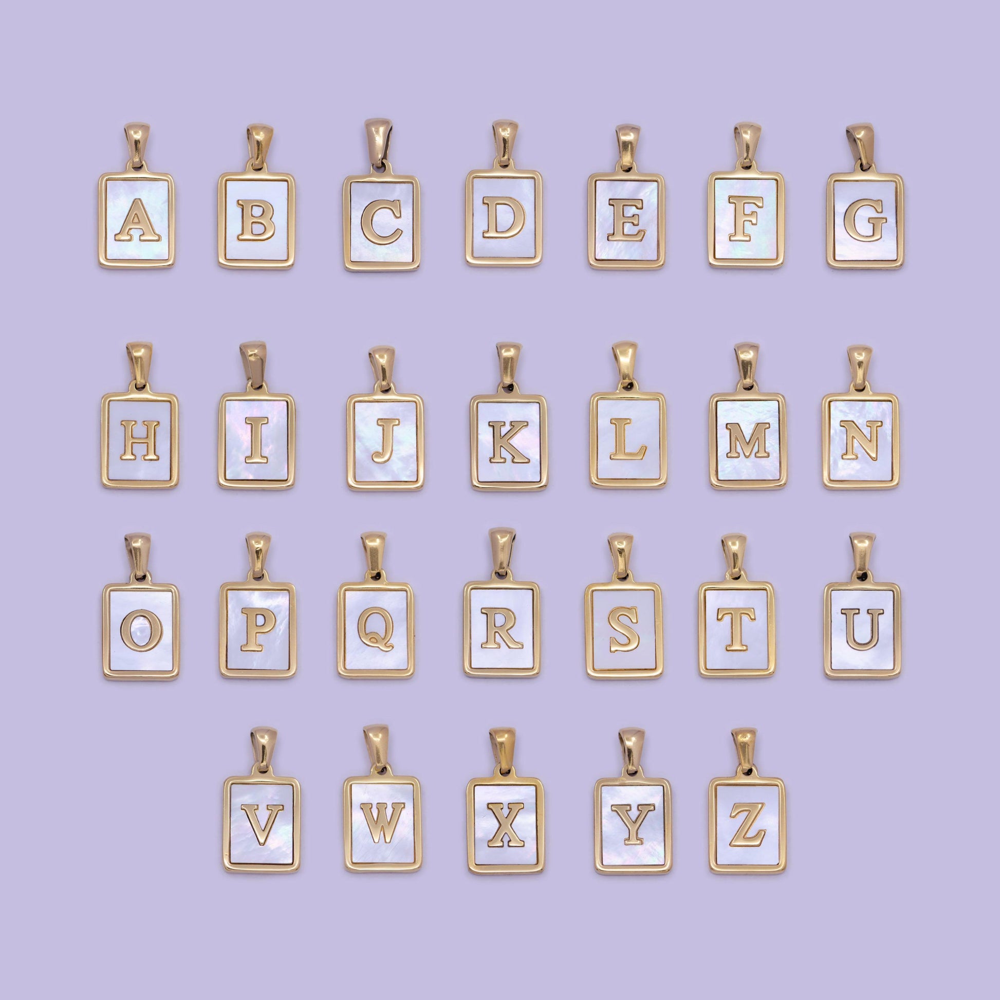 Mother of pearl letter charm gold tag alphabet charm, shell letter pendant personalized letters initial charm stainless steel tarnish free