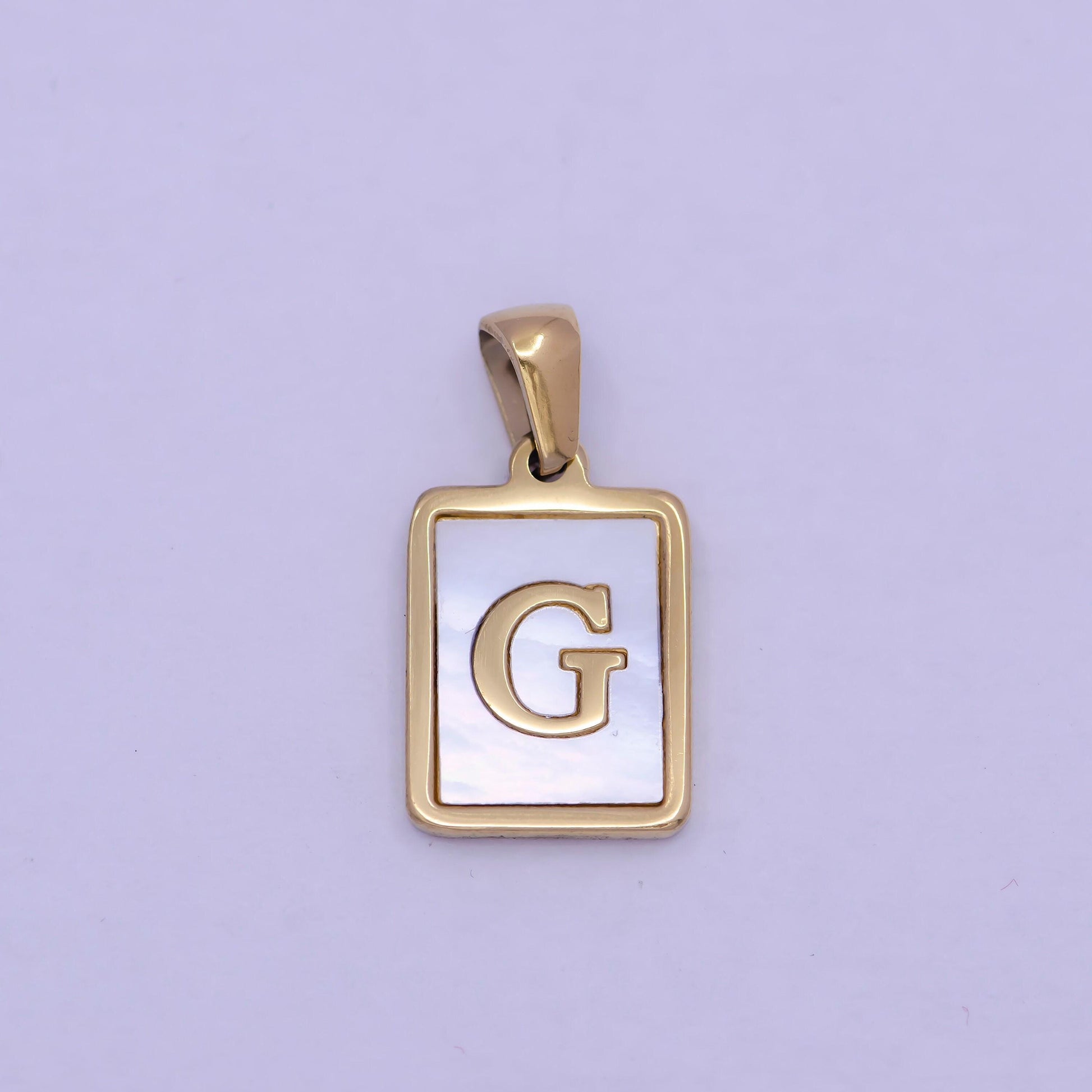 Mother of pearl letter charm gold tag alphabet charm, shell letter pendant personalized letters initial charm stainless steel tarnish free