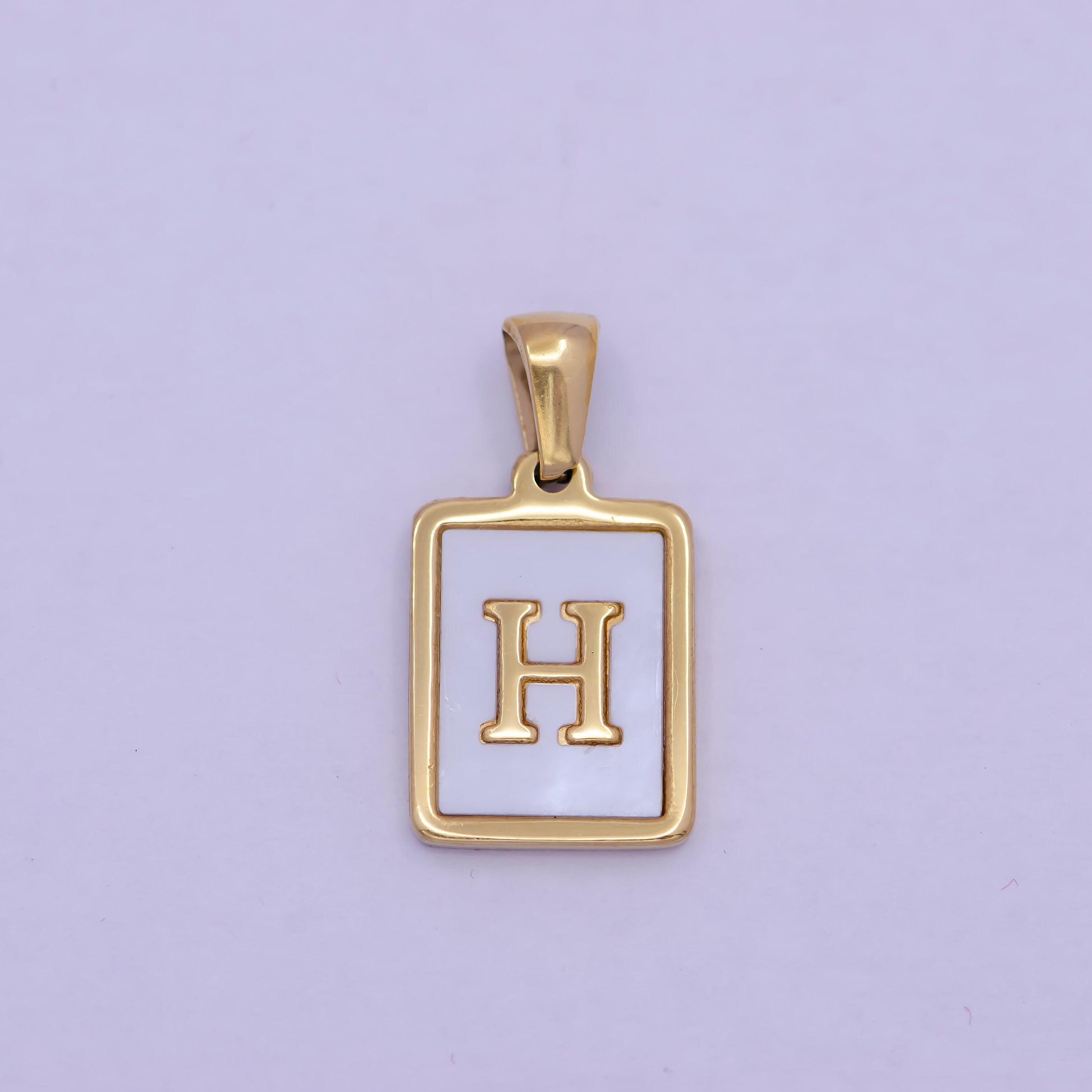 Mother of pearl letter charm gold tag alphabet charm, shell letter pendant personalized letters initial charm stainless steel tarnish free