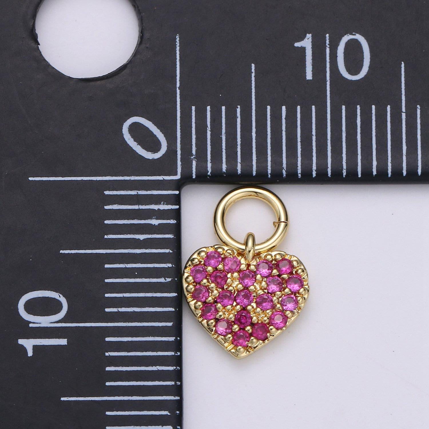 Tiny 14k gold heart charms, love pendant, dainty red color cz heart charm for minimalist bracelet earring necklace supply d-607
