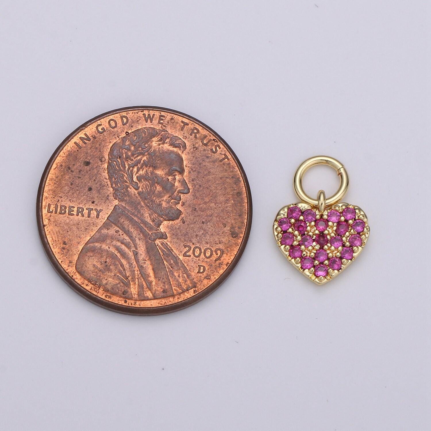 Tiny 14k gold heart charms, love pendant, dainty red color cz heart charm for minimalist bracelet earring necklace supply d-607