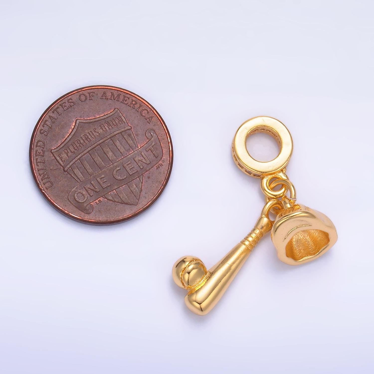 24k gold filled baseball hat sport theme rondelle softball sport drop pendant bracelet | w333