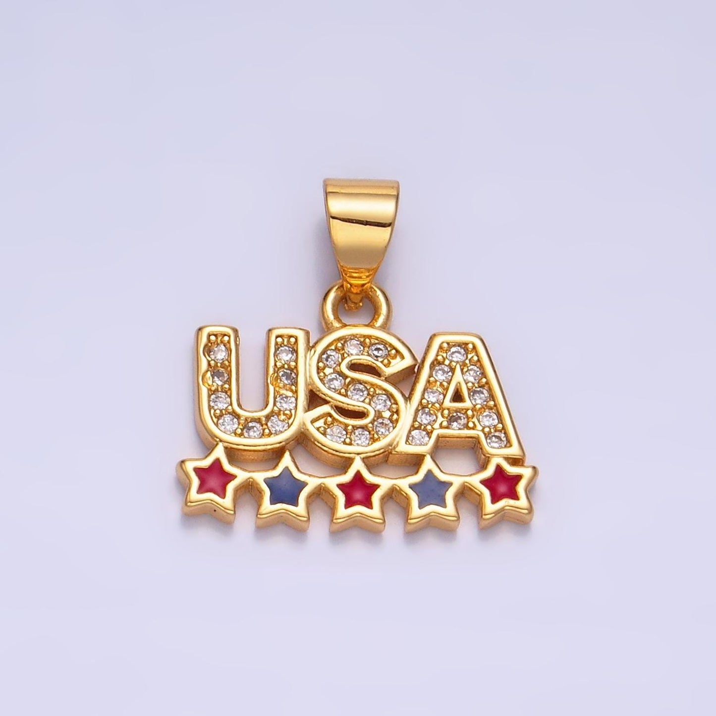 Cubic gold usa charm with star enamel united states patriotic 4th of july inspired necklace bracelet earring aa-1068