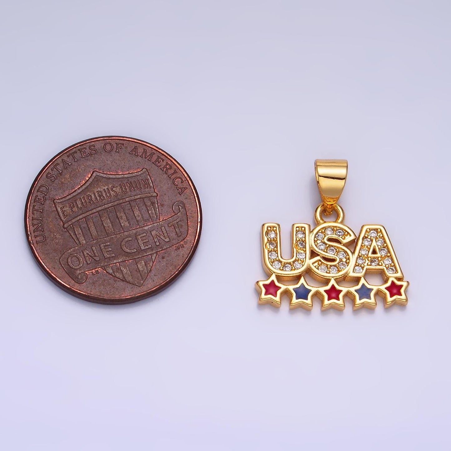 Cubic gold usa charm with star enamel united states patriotic 4th of july inspired necklace bracelet earring aa-1068