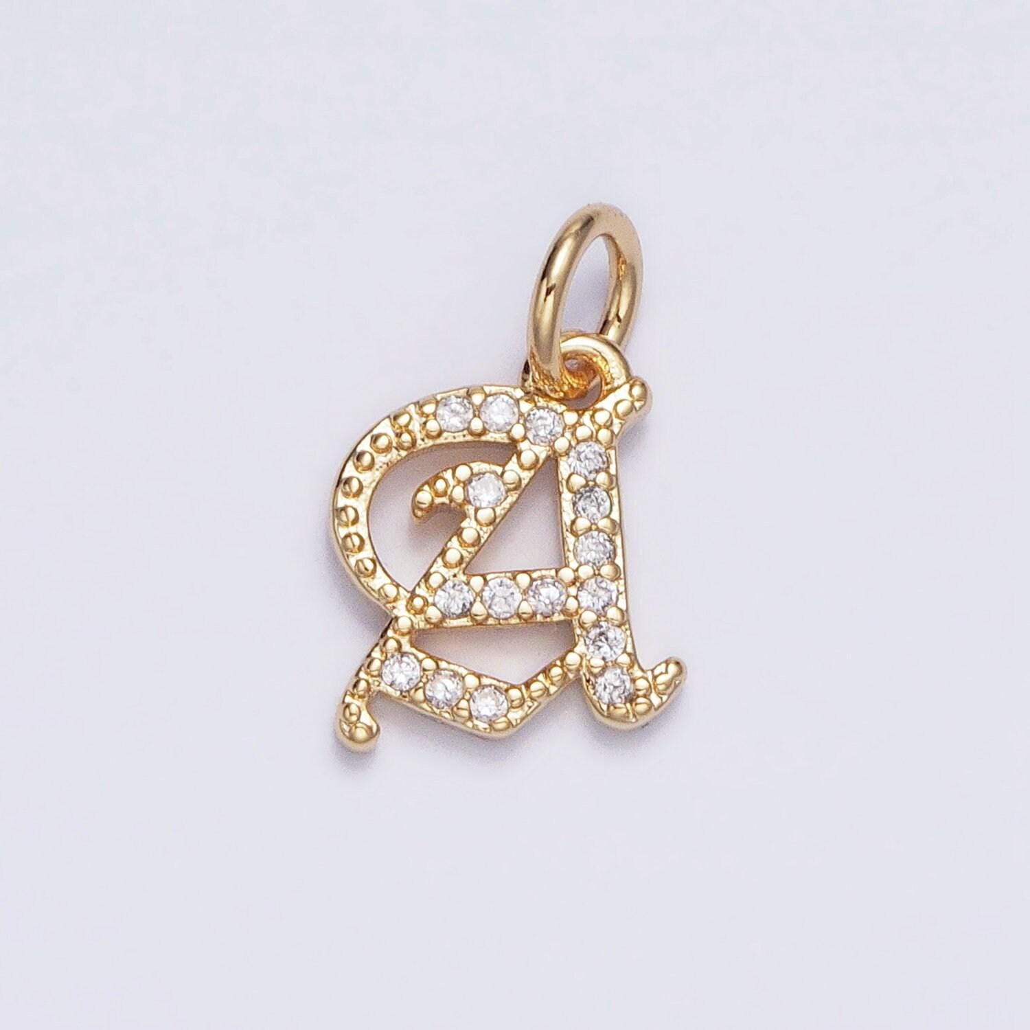 Dainty cz old english gold fill letter charms alphabet initial charms 16 k gold filled micro pave name letter