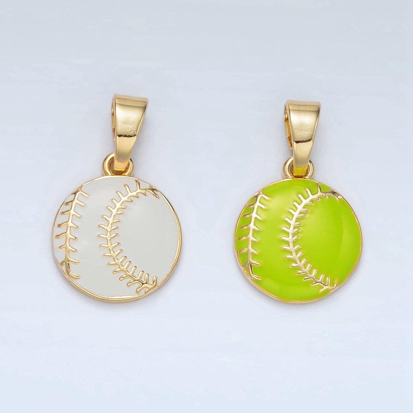 14k gold filed softball pendant ball charm green enamel sport ball pendant game day team bracelet necklace charm inspired | i451