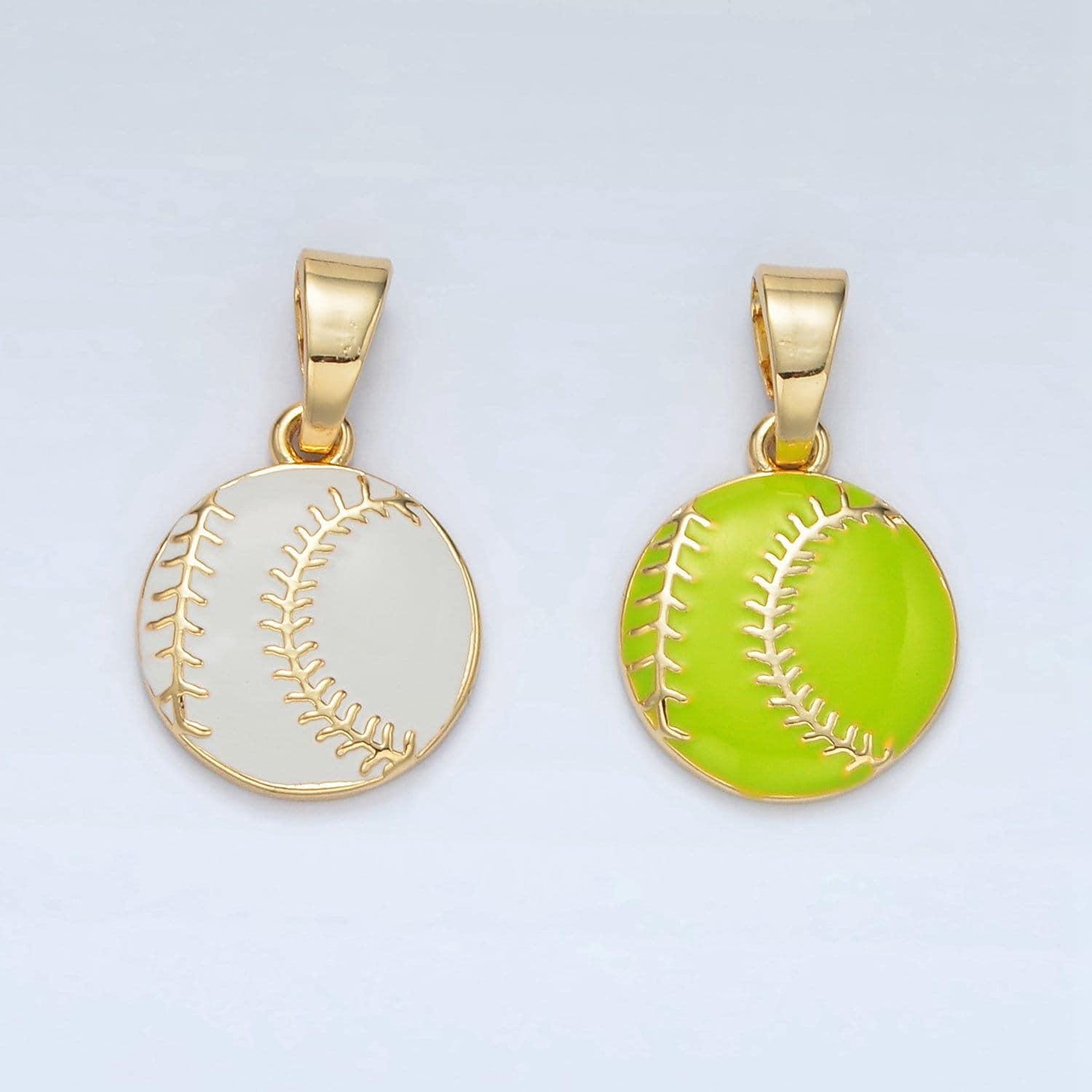 14k gold filed softball pendant ball charm green enamel sport ball pendant game day team bracelet necklace charm inspired | i451