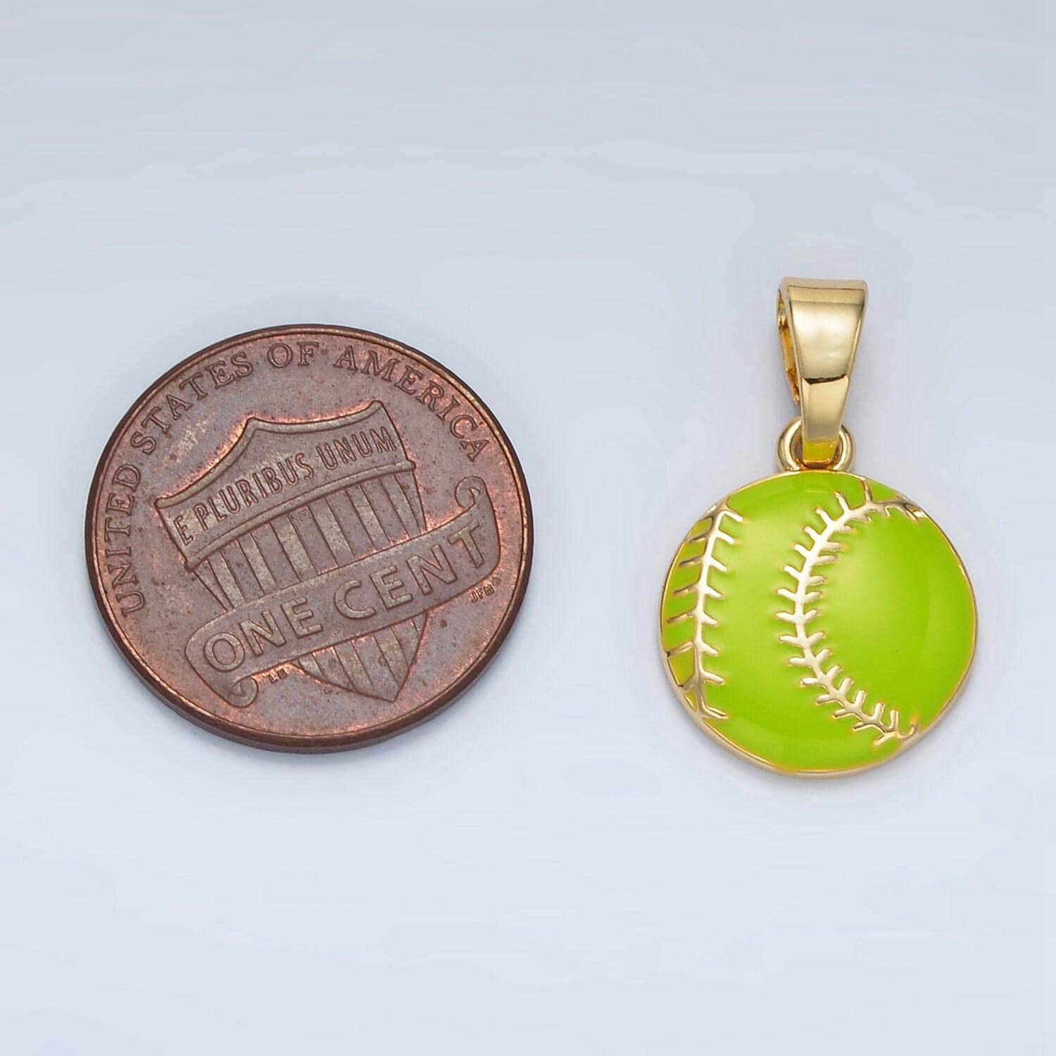 14k gold filed softball pendant ball charm green enamel sport ball pendant game day team bracelet necklace charm inspired | i451