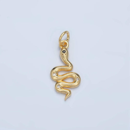 Black & clear cz snake gold filled animal charm | e-732