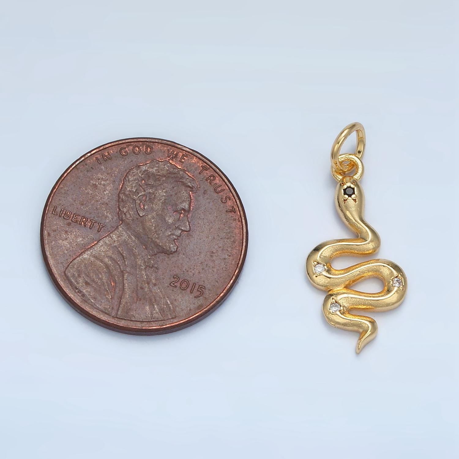 Black & clear cz snake gold filled animal charm | e-732