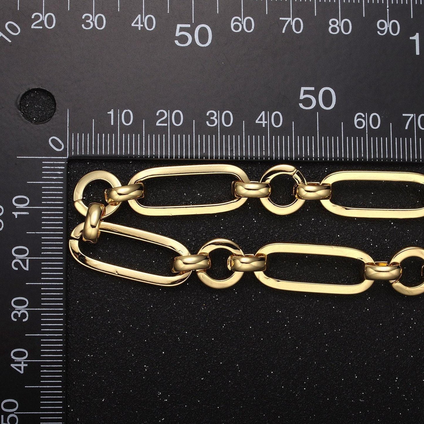 24k gold filled elongated unique paperclip chain by yard, rolo cable link thick 5-7mm, wholesale bulk roll chain for jewelry making, 641