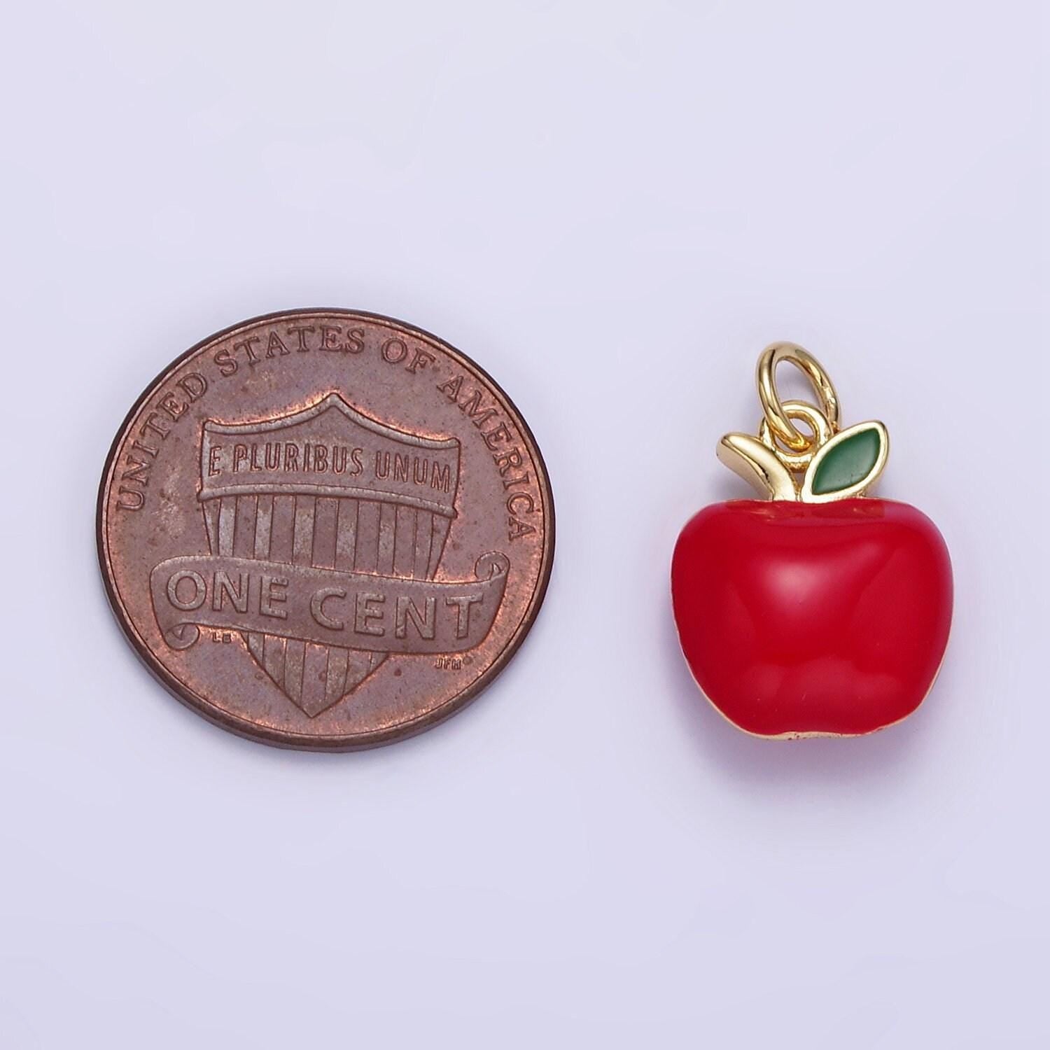 Dainty gold apple charms 24k gold filled apple pendant charm bracelet necklace for diy teacher gift jewelry making supply d-605