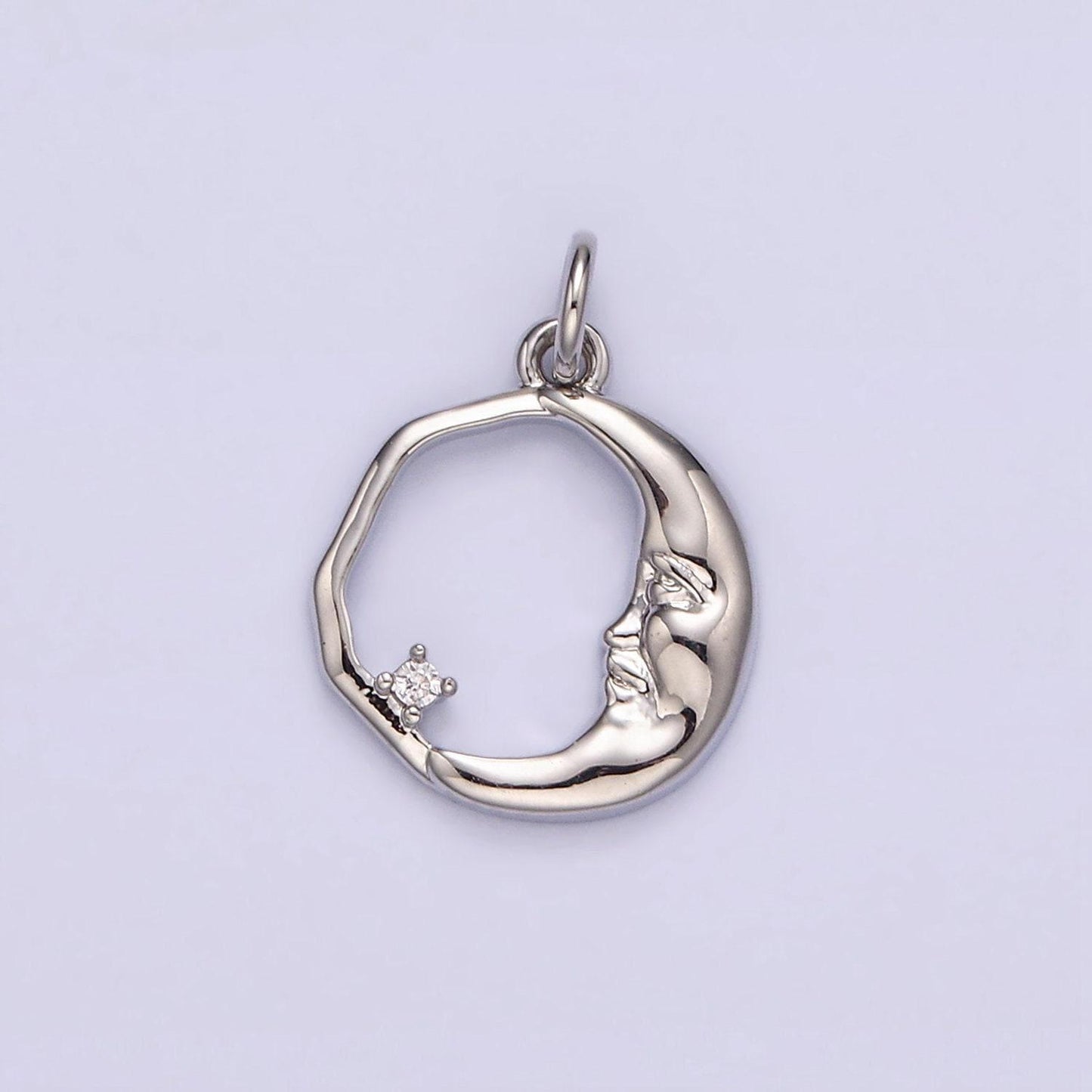 14k gold filled 15mm clear cz open crescent moon face abstract round charm in gold & silver | n1114 n1115