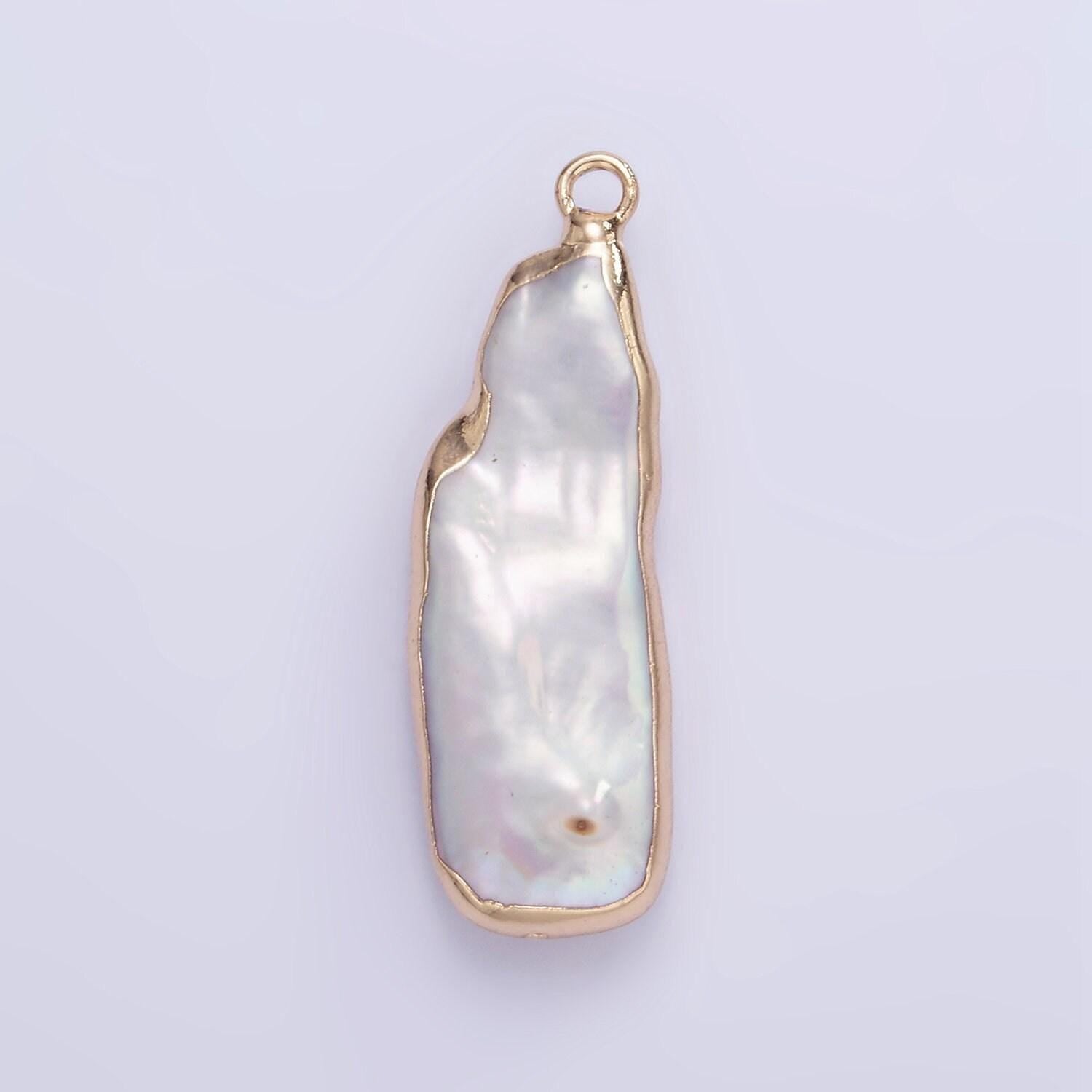 1x mini freeform rectangle freshwater pearl long geometric gold coated add-on charm for bracelet necklace bracelet earring component p-1859