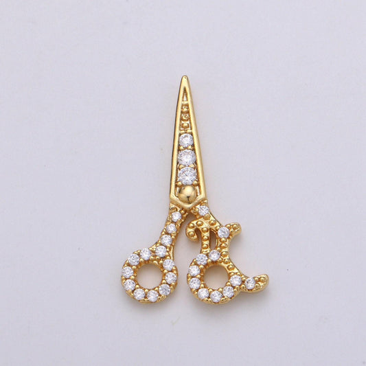 1pc 24k gold scissor pendant charm, dainty cz scissor charm pendant, for jewelry making supply, chgf-1815