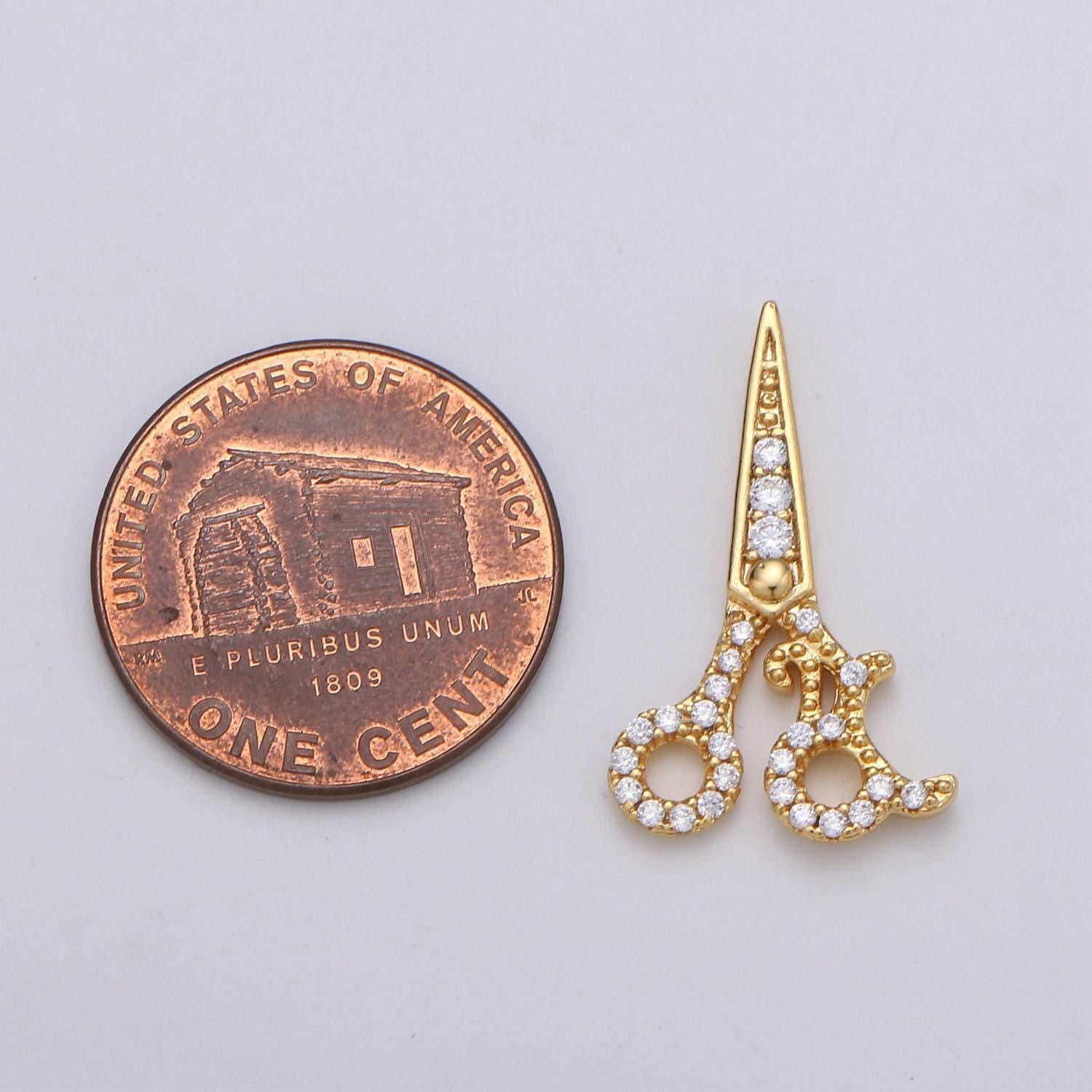 1pc 24k gold scissor pendant charm, dainty cz scissor charm pendant, for jewelry making supply, chgf-1815