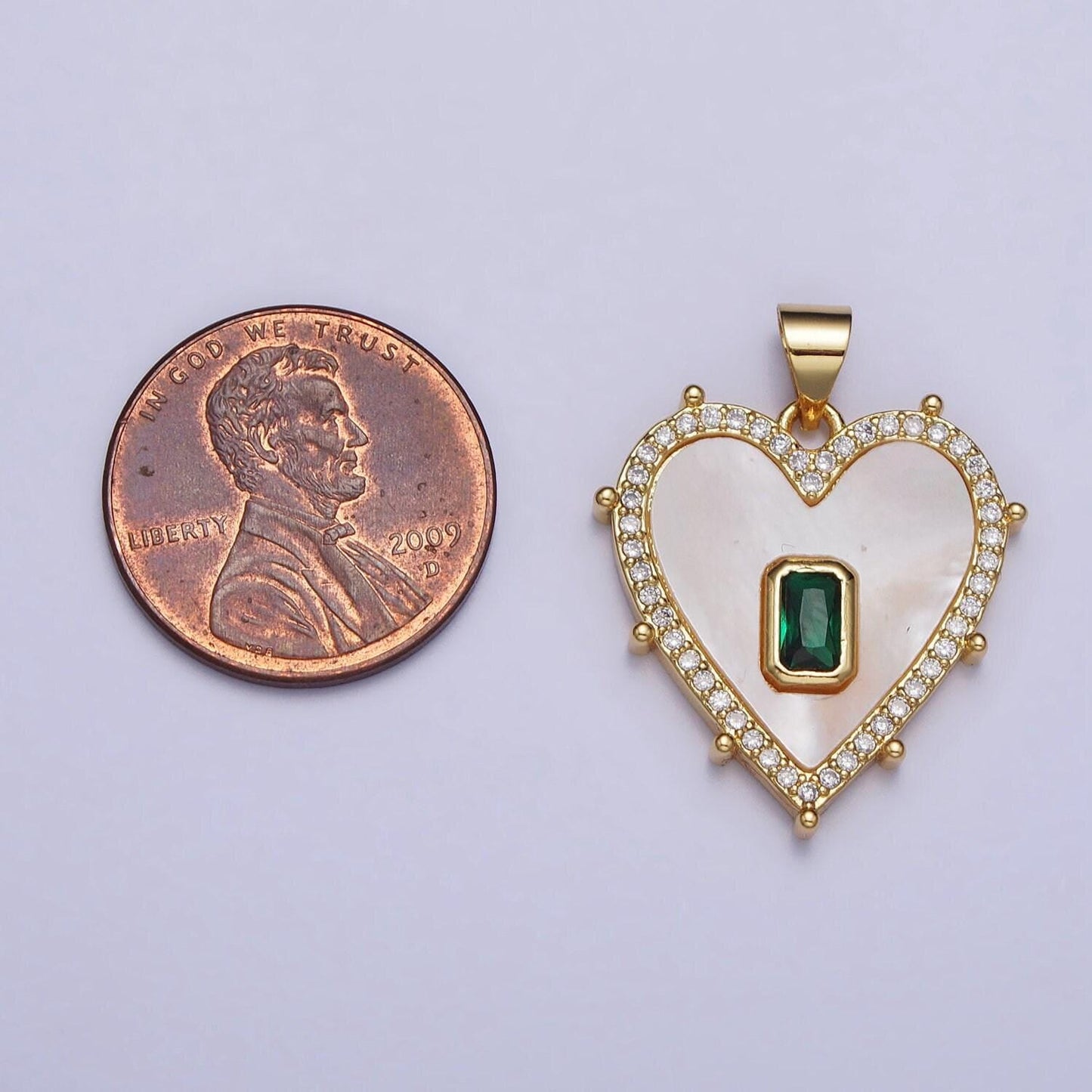 18k gold filled heart pendant silver clear, green baguette shell pearl heart micro paved dotted outline pendant | aa399 aa400, aa405, aa394