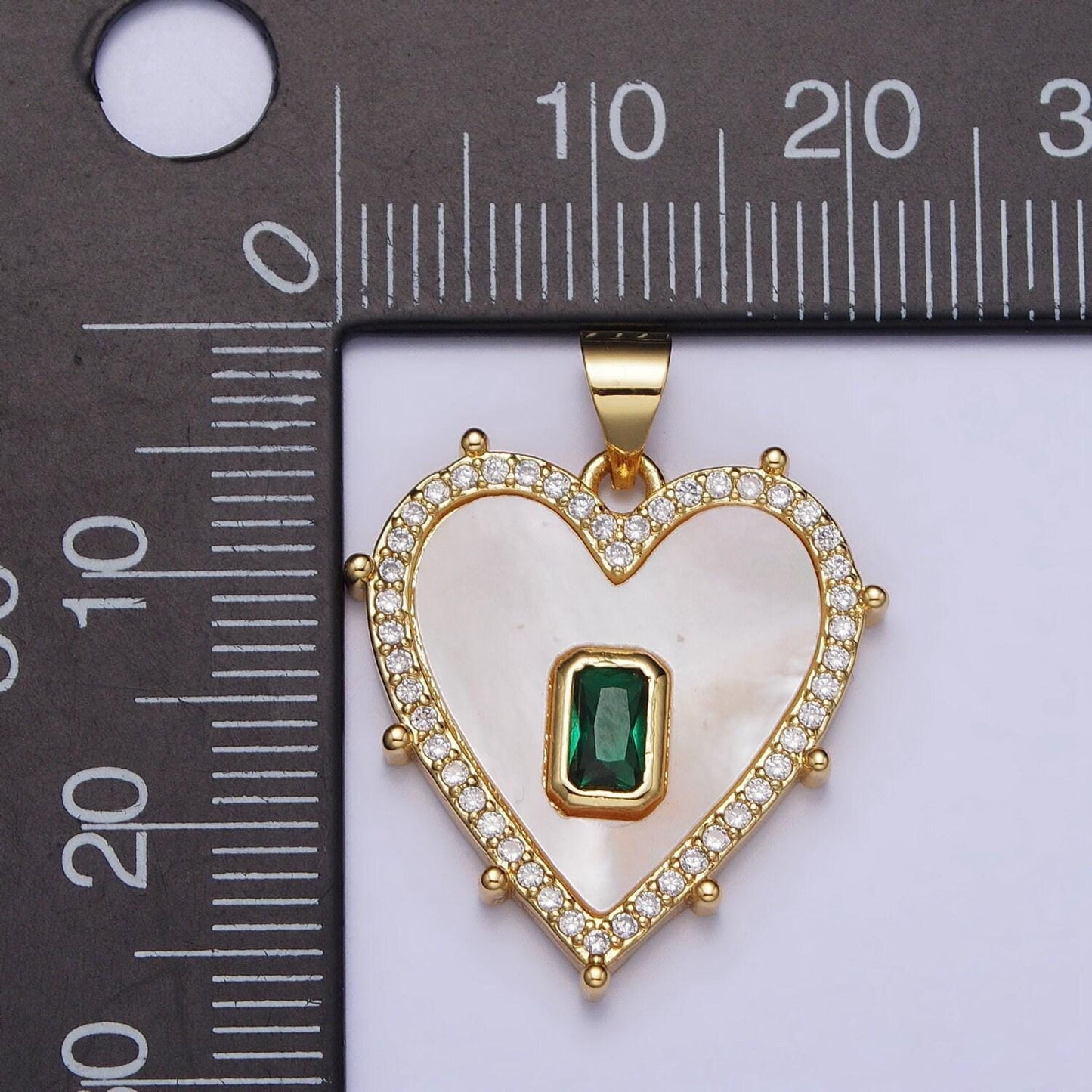 18k gold filled heart pendant silver clear, green baguette shell pearl heart micro paved dotted outline pendant | aa399 aa400, aa405, aa394