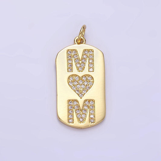 Gold tag mom charm 24k gold filled charm heart micro pave cubic zirconia pendant cz heart jewelry bracelet earring necklace making e349