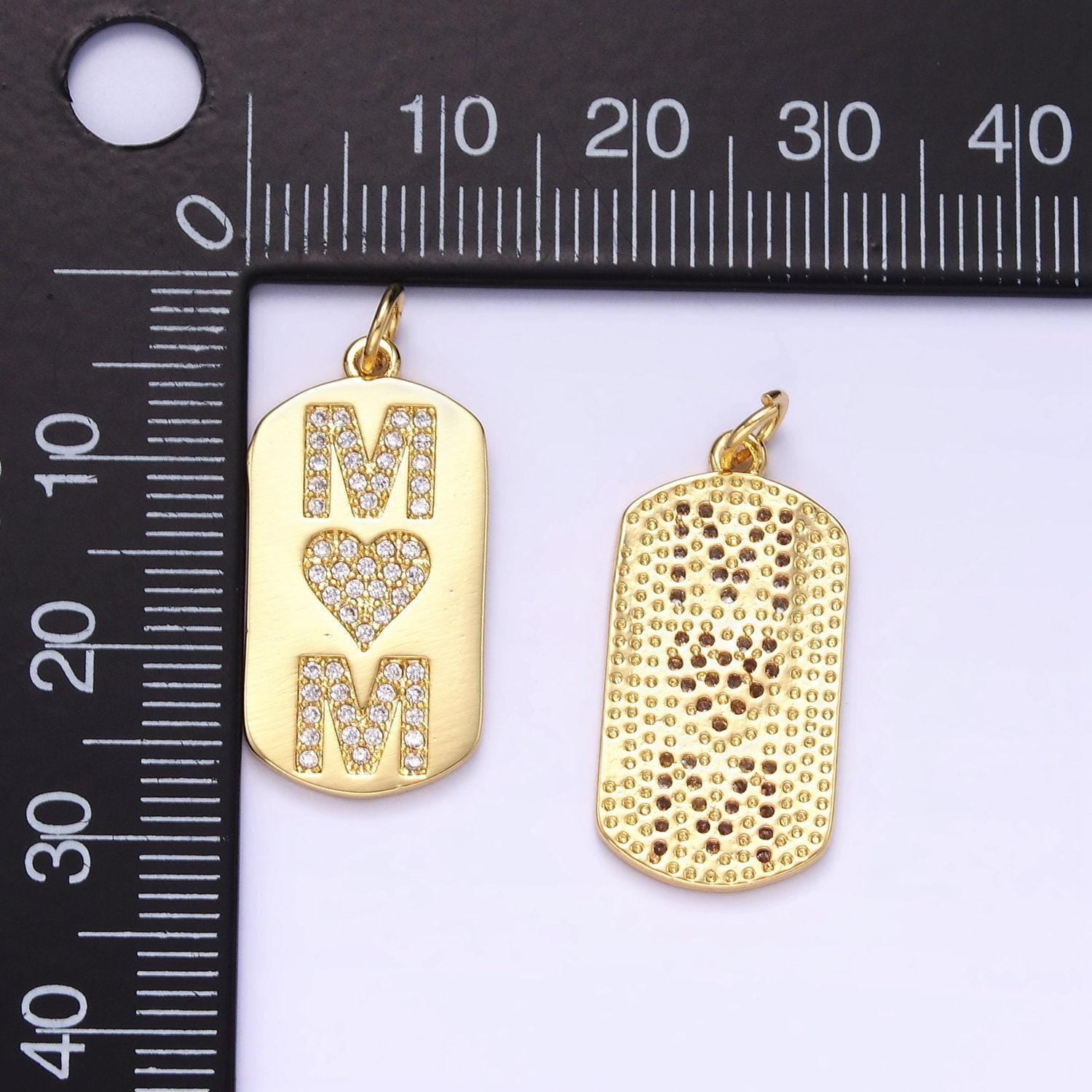 Gold tag mom charm 24k gold filled charm heart micro pave cubic zirconia pendant cz heart jewelry bracelet earring necklace making e349