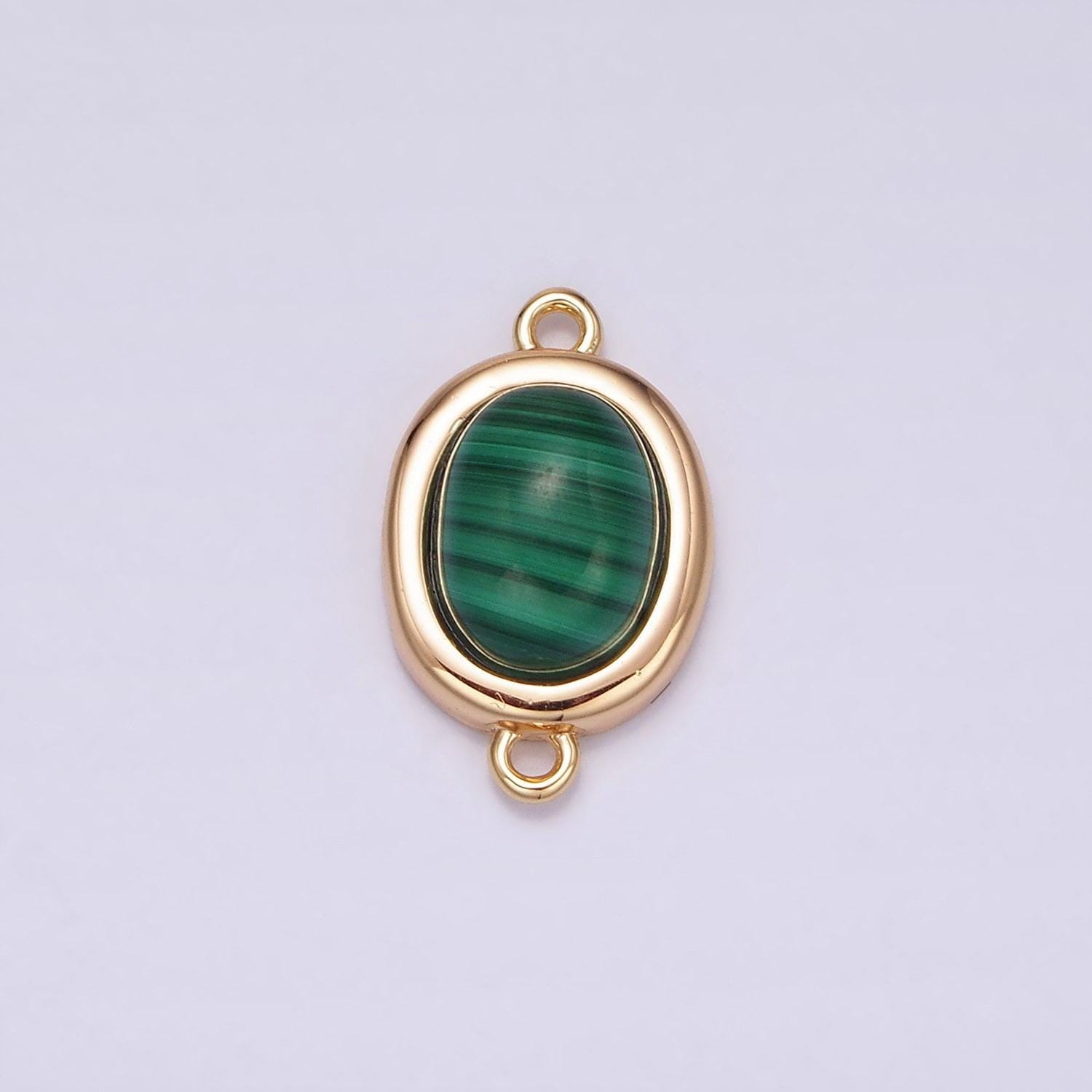 16k gold filled 11mm, 10mm green malachite cabochon bezel connector | y763