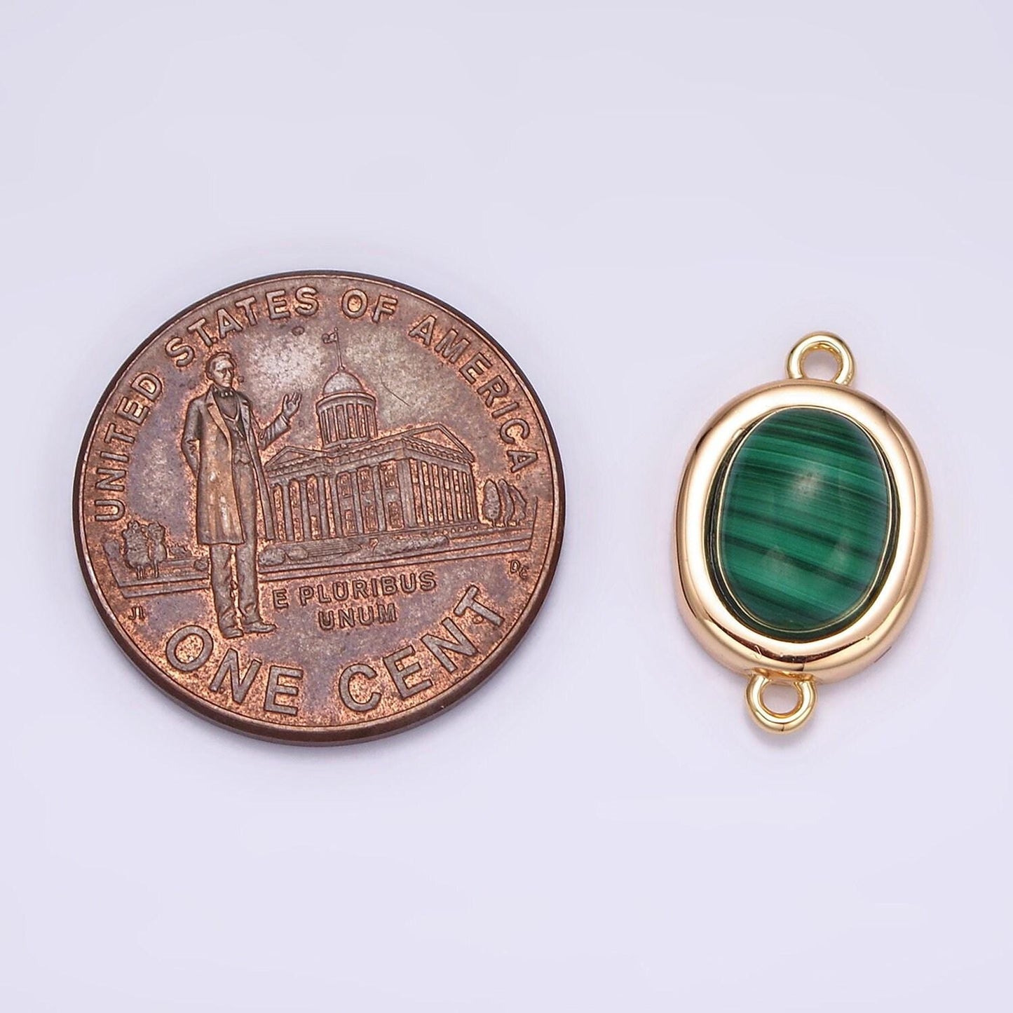 16k gold filled 11mm, 10mm green malachite cabochon bezel connector | y763