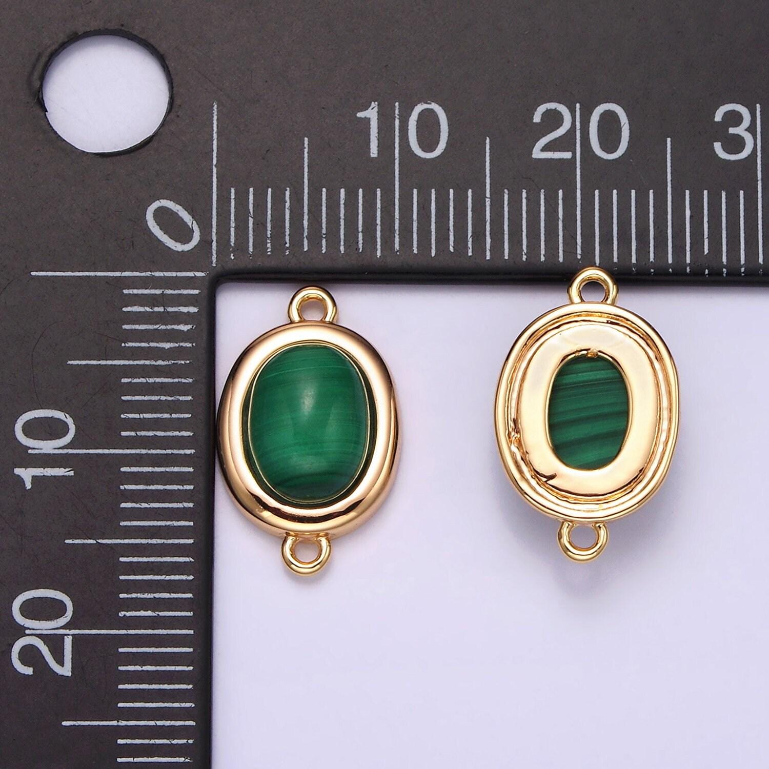 16k gold filled 11mm, 10mm green malachite cabochon bezel connector | y763