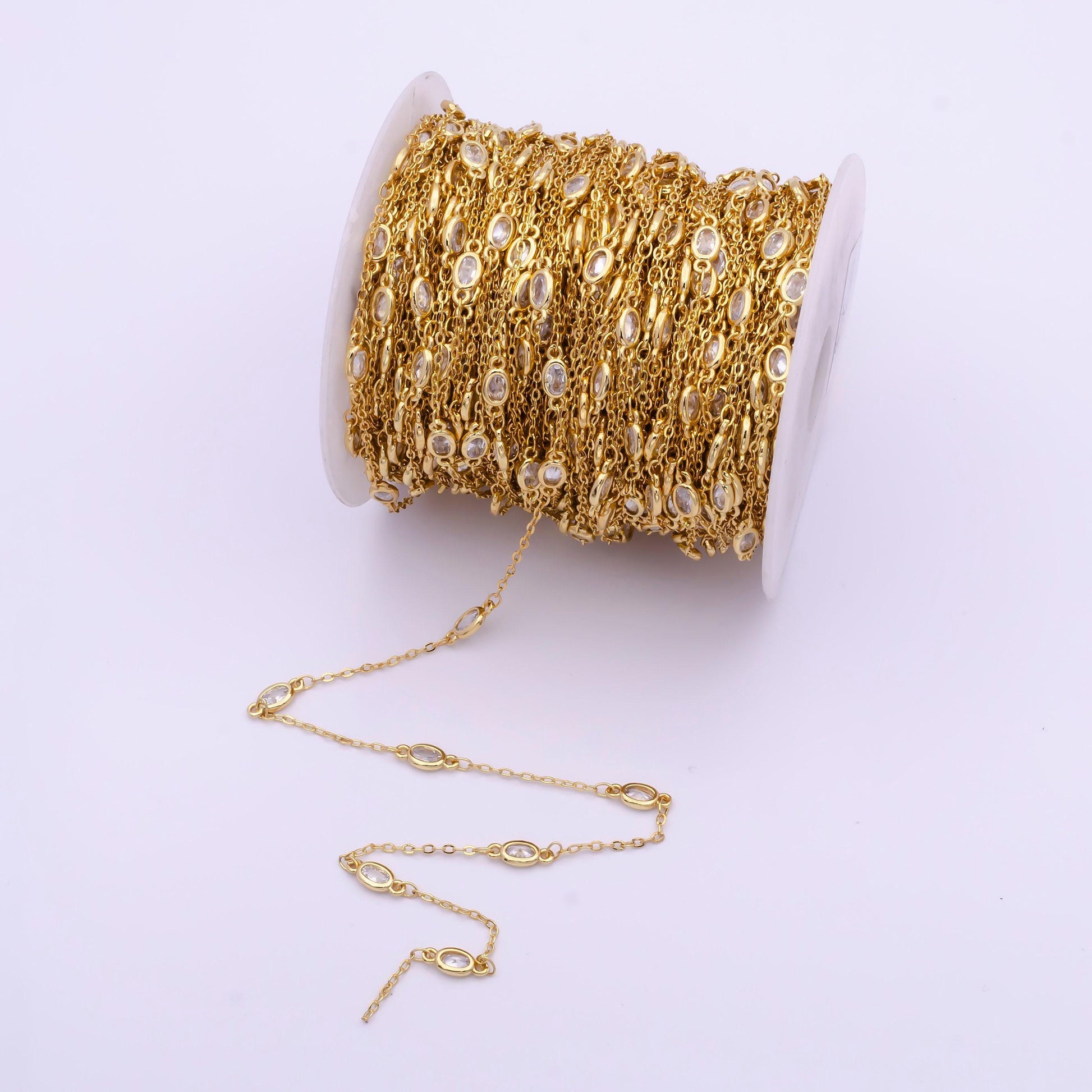 24k gold filled unfinished cz bezel cut chain by yard, wholesale bulk rosary bead chain for necklace bracelet jewelry | roll-818~roll-821