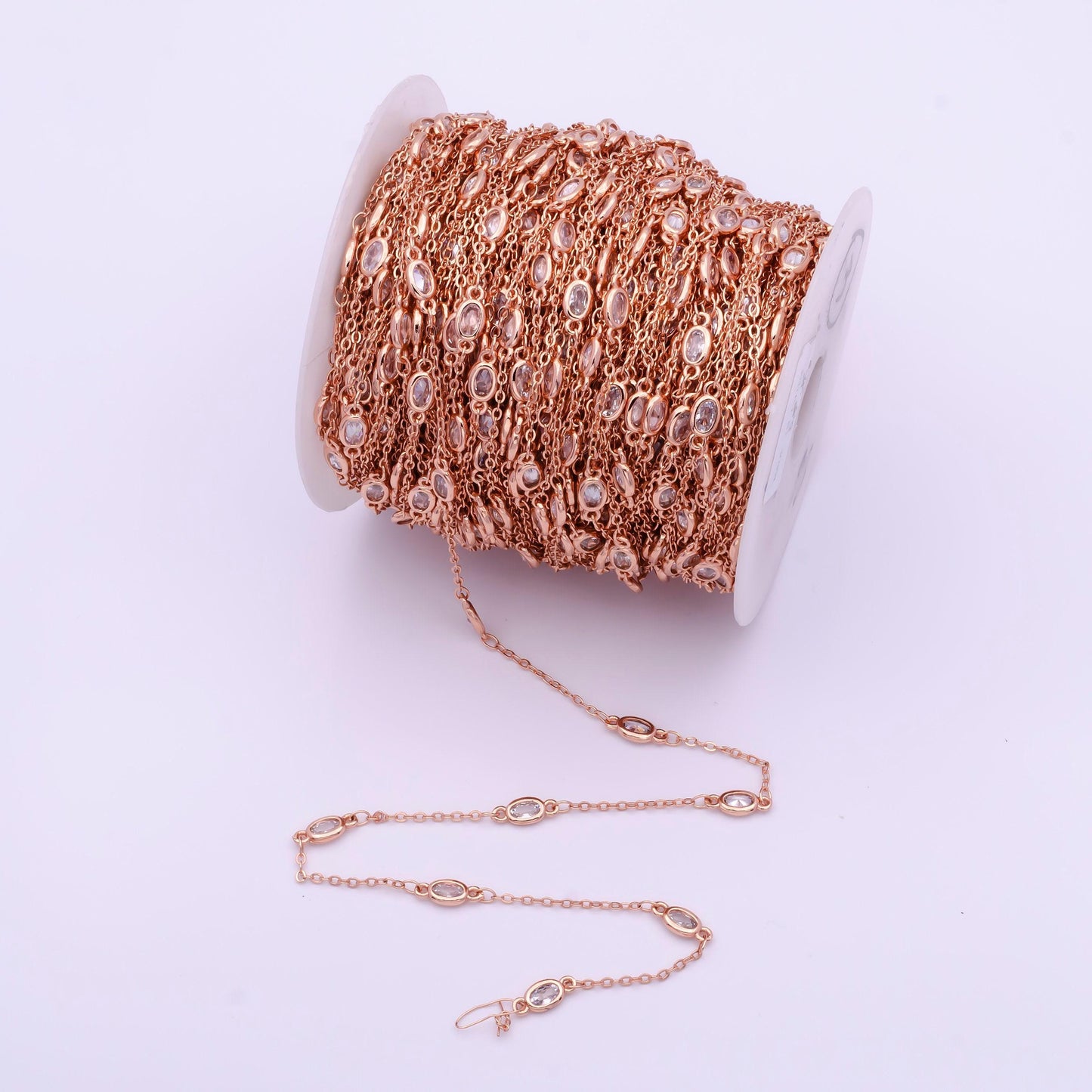 24k gold filled unfinished cz bezel cut chain by yard, wholesale bulk rosary bead chain for necklace bracelet jewelry | roll-818~roll-821