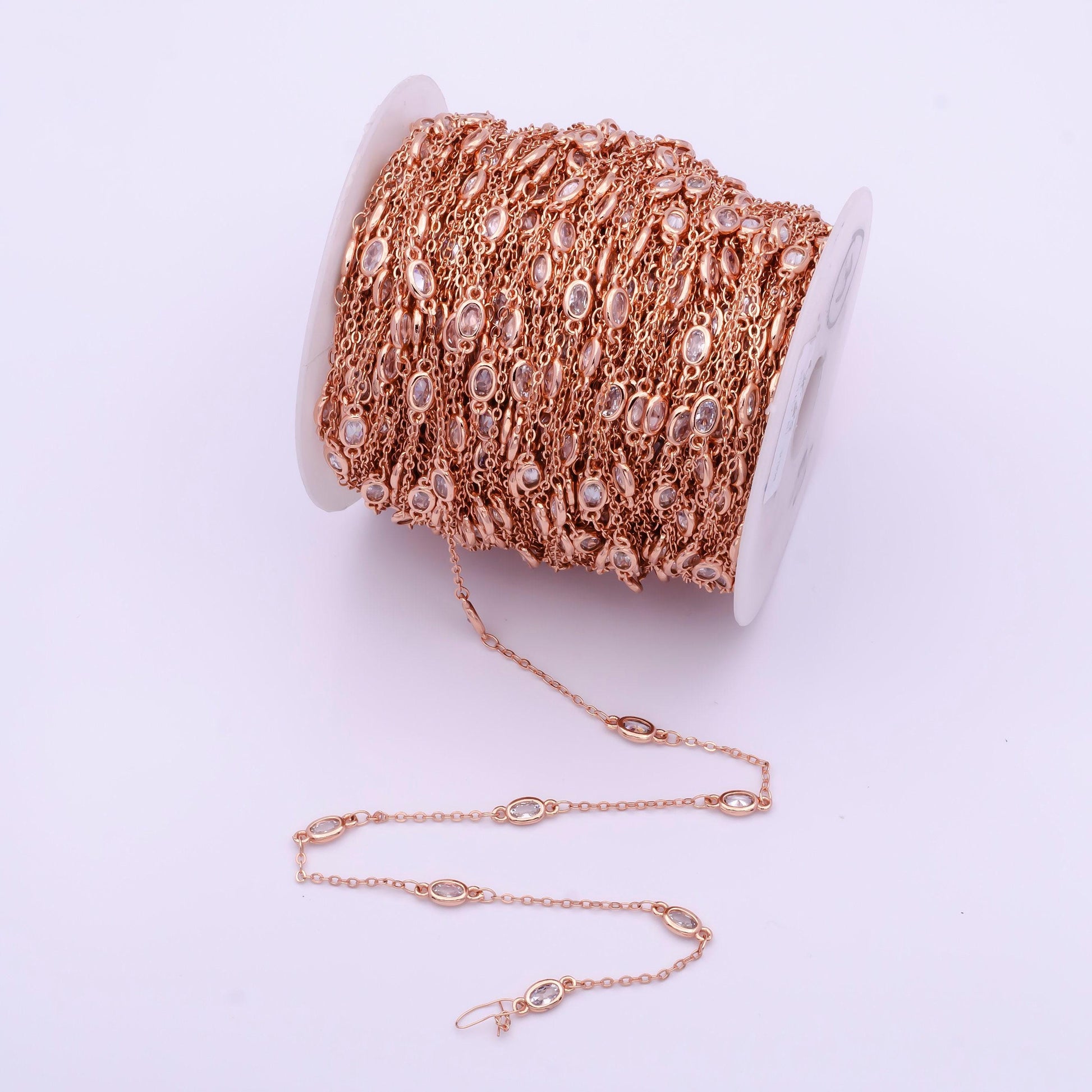 24k gold filled unfinished cz bezel cut chain by yard, wholesale bulk rosary bead chain for necklace bracelet jewelry | roll-818~roll-821