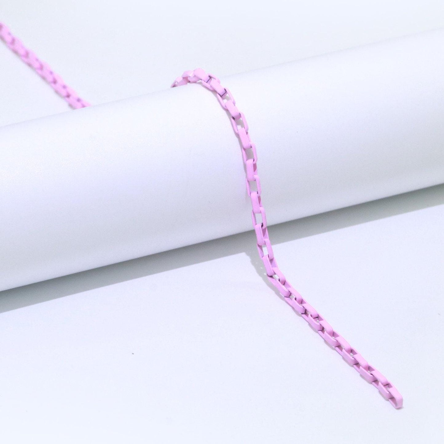Pink,purple,teal,white and yellow color fancy enamel link rolo cable chain by yard, square link chain by yard, 2.7mm, roll-546 ~ 550