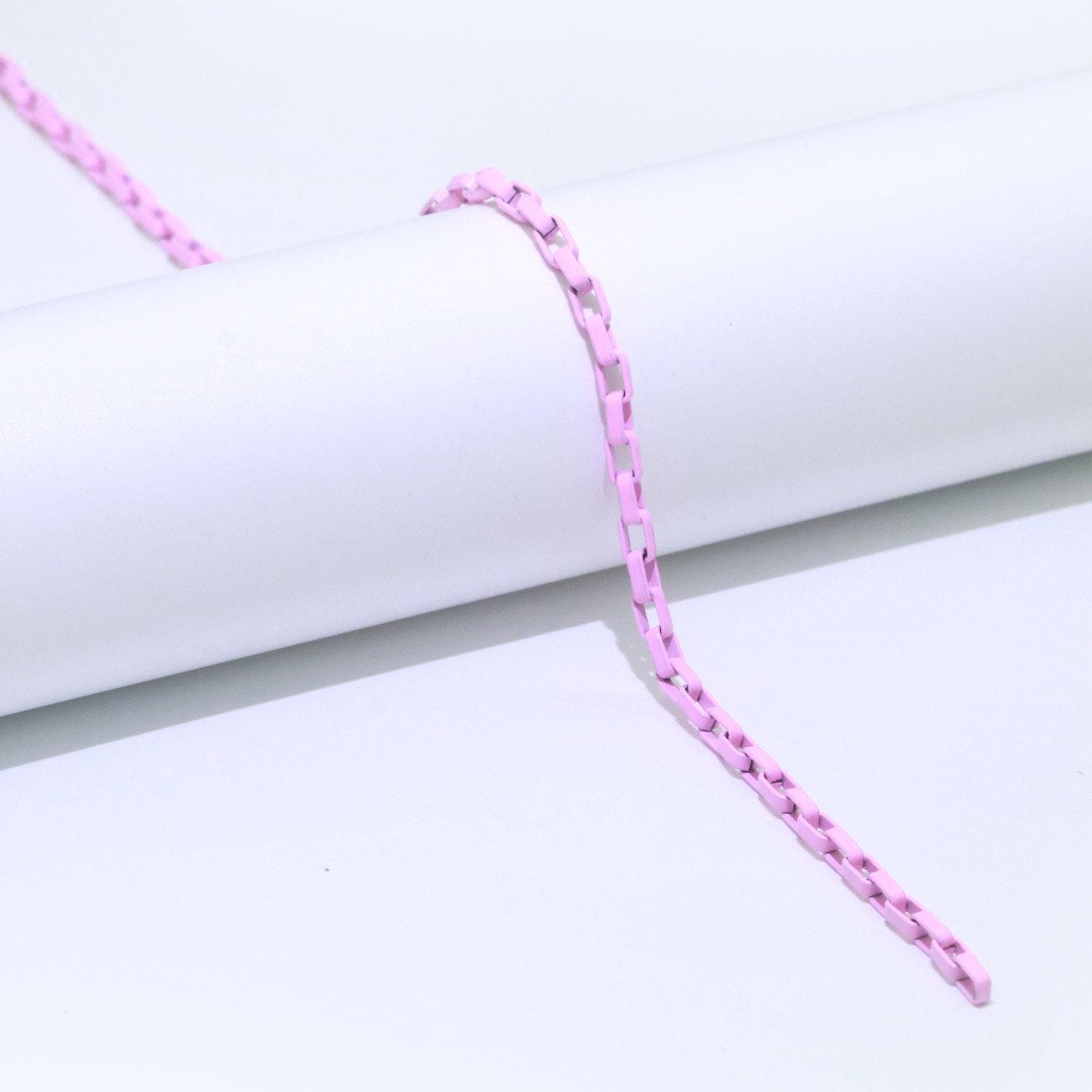 Pink,purple,teal,white and yellow color fancy enamel link rolo cable chain by yard, square link chain by yard, 2.7mm, roll-546 ~ 550
