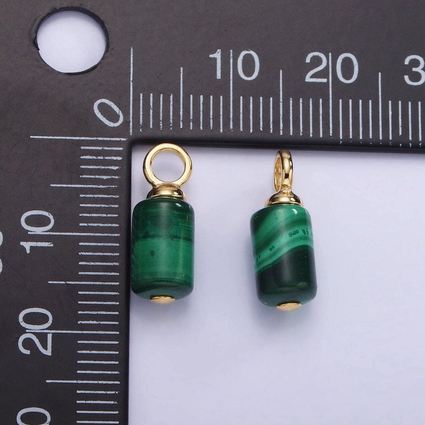Dainty green malachite charm 14k gold filled 16x6mm tube cylinder dark green gemstone for diy jewelry making earring bracelet necklace ag685