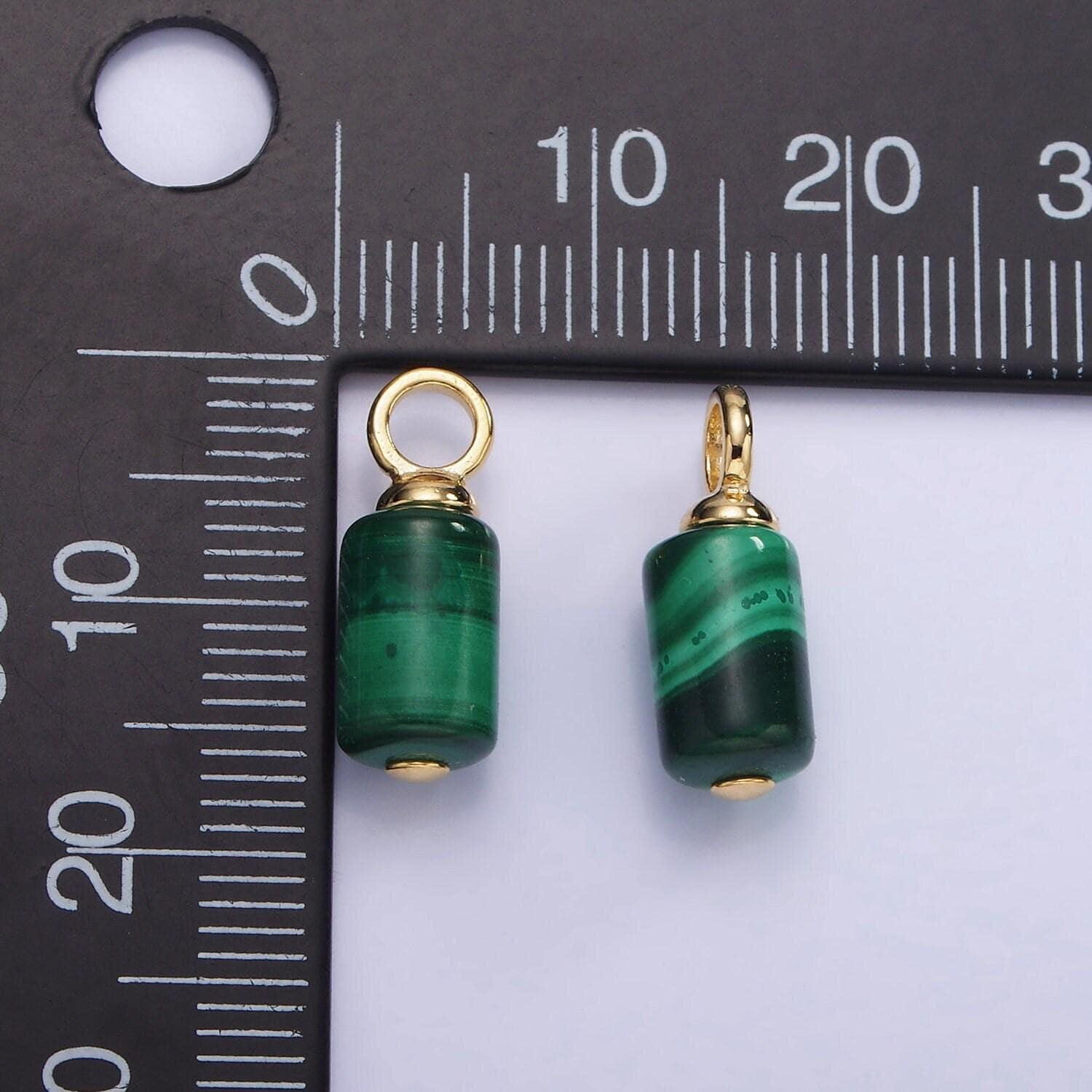 Dainty green malachite charm 14k gold filled 16x6mm tube cylinder dark green gemstone for diy jewelry making earring bracelet necklace ag685